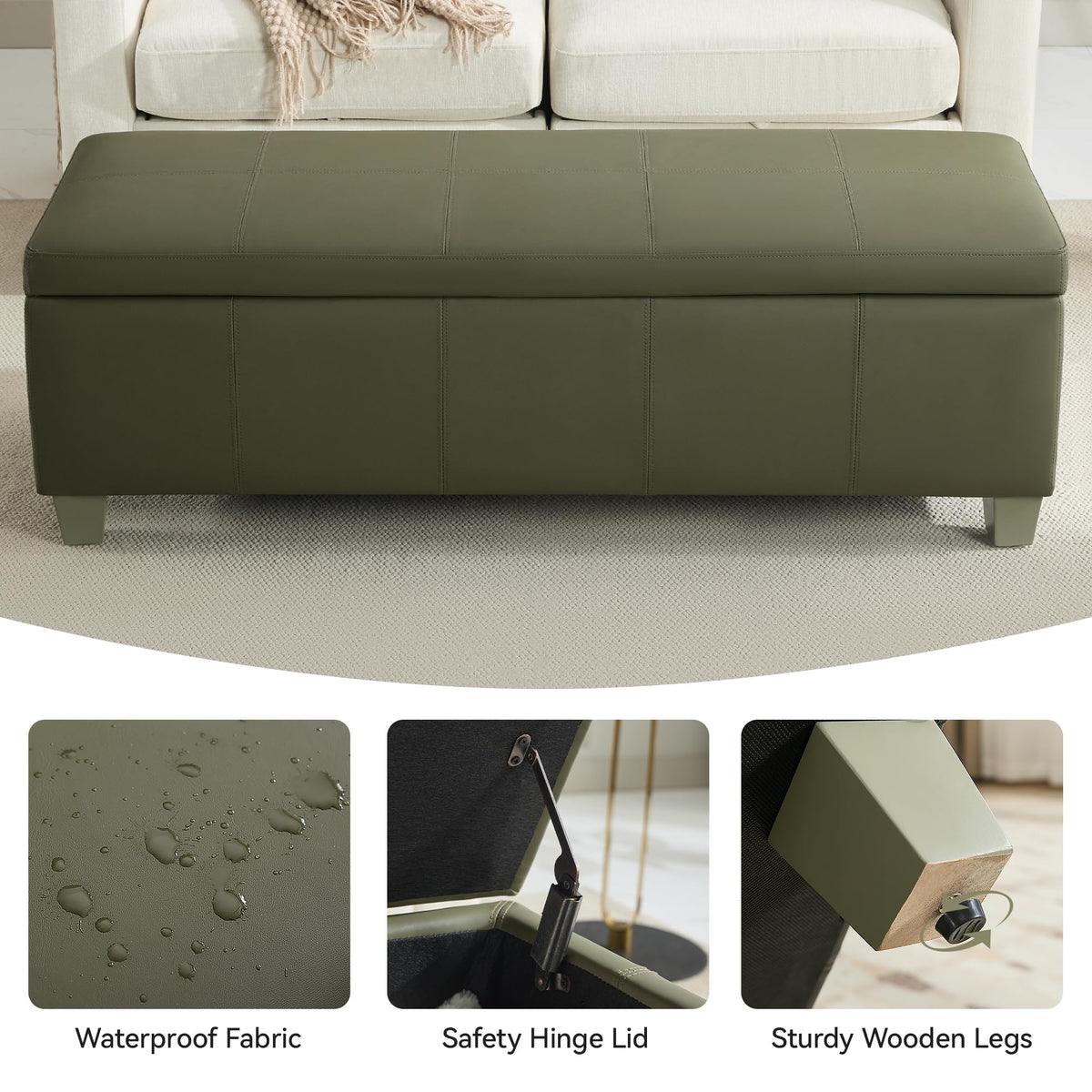 51" Faux Leather Storage Ottoman