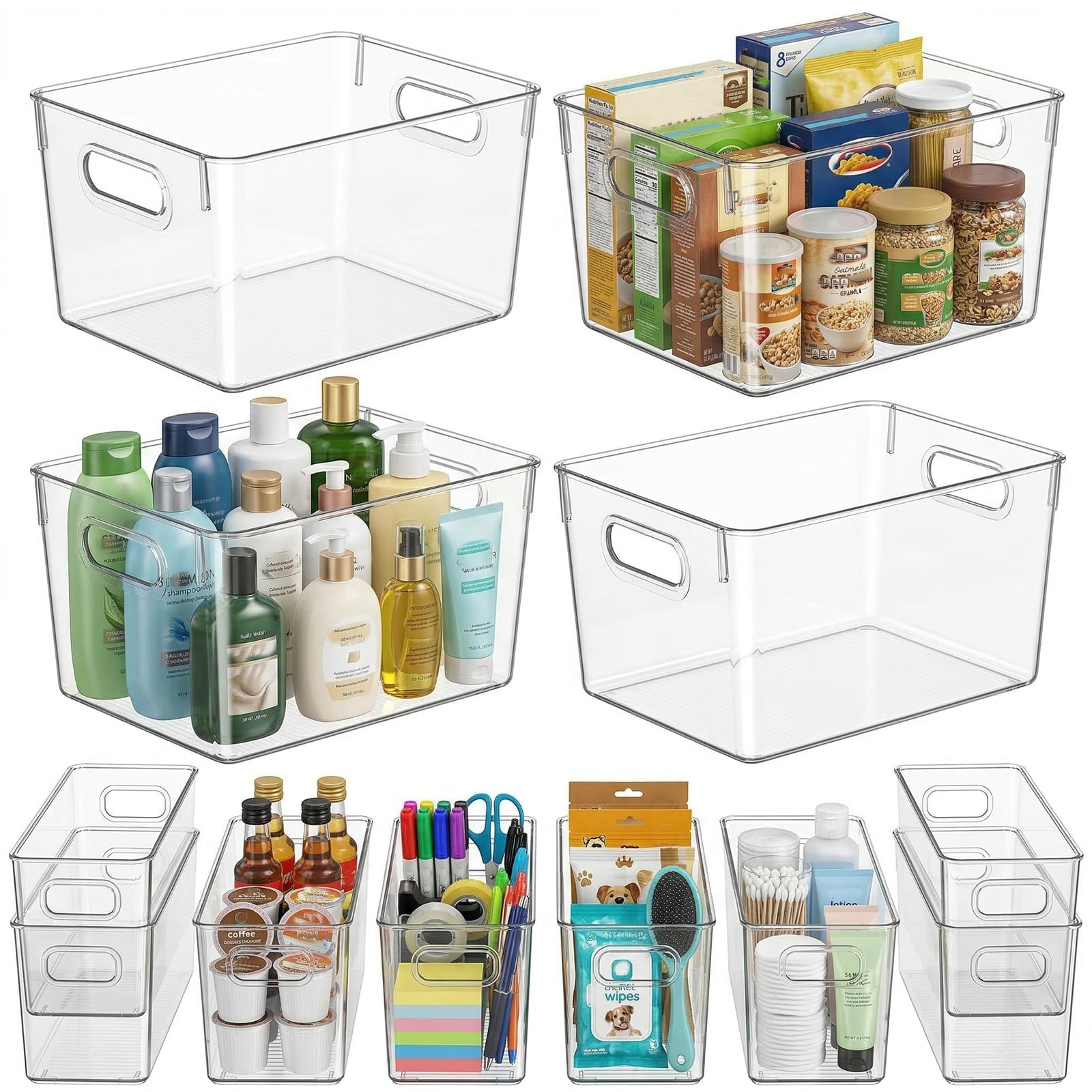 Set of 12 Clear Plastic Storage Organizer Bins