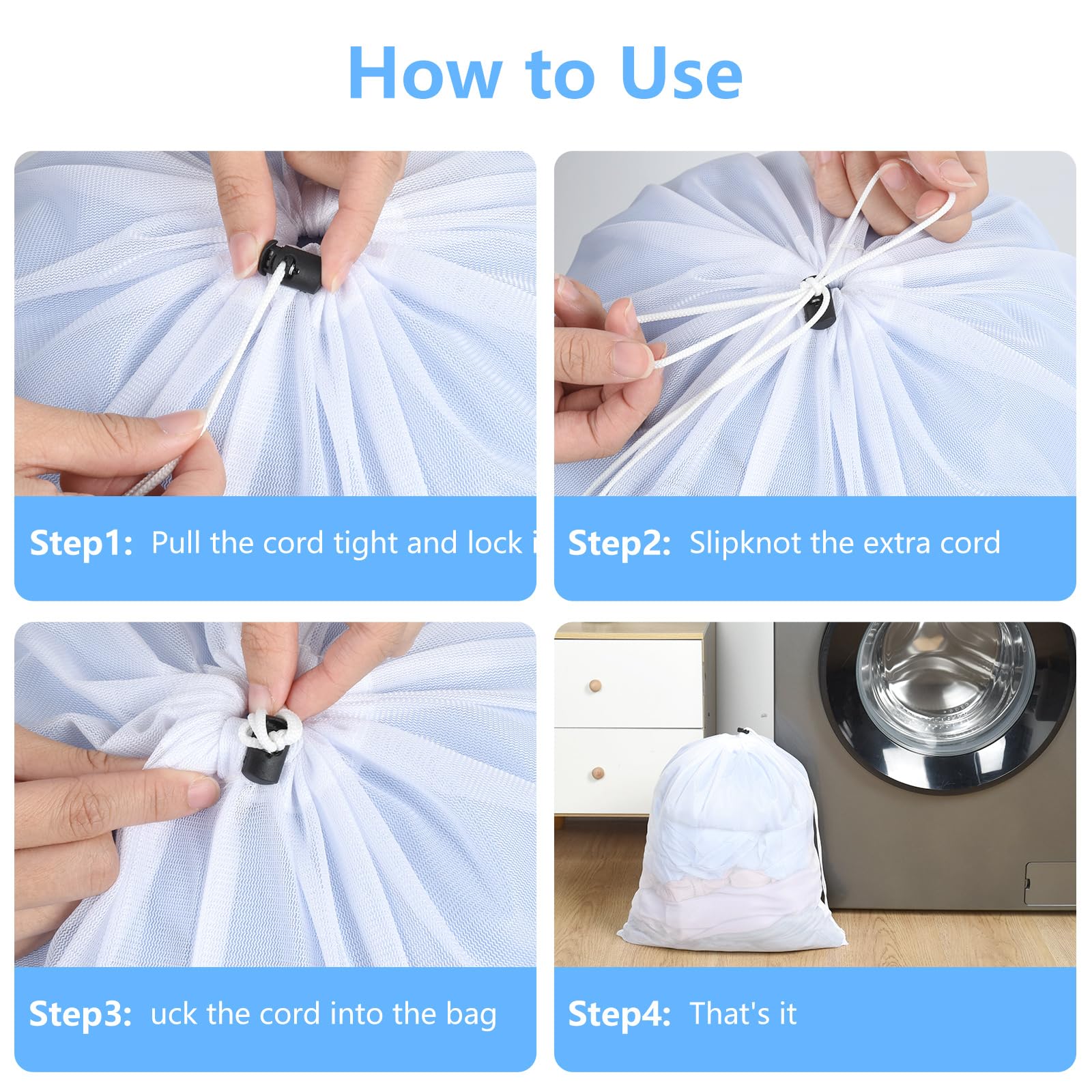 16x20 Inch Mesh Laundry Bags 2PCS Small Drawstring Dirty Clothes Washing Bag Machine Washable Delicates Bra Lingerie Socks Toy Garment Bag Dorm Don't Drying