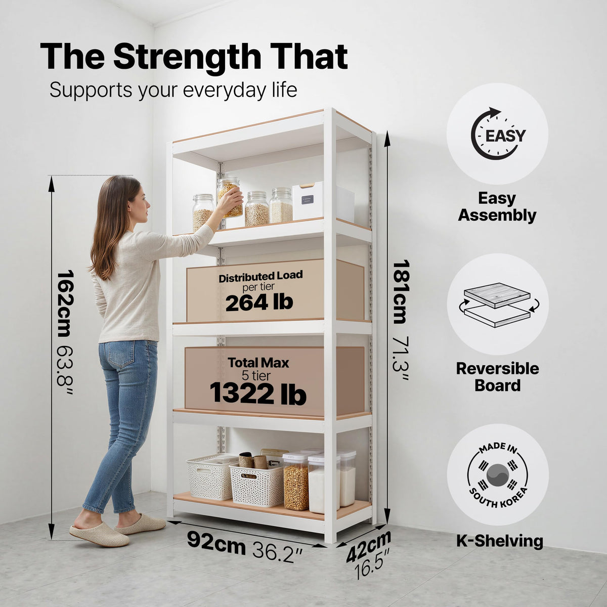 House 36.2" W 5 Tier Heavy Duty Garage Shelving Adjustable Metal Rack Storage Shelves Standing Shelf Unit Organizers Pantry Closet Office White 2Pack (2 Count)