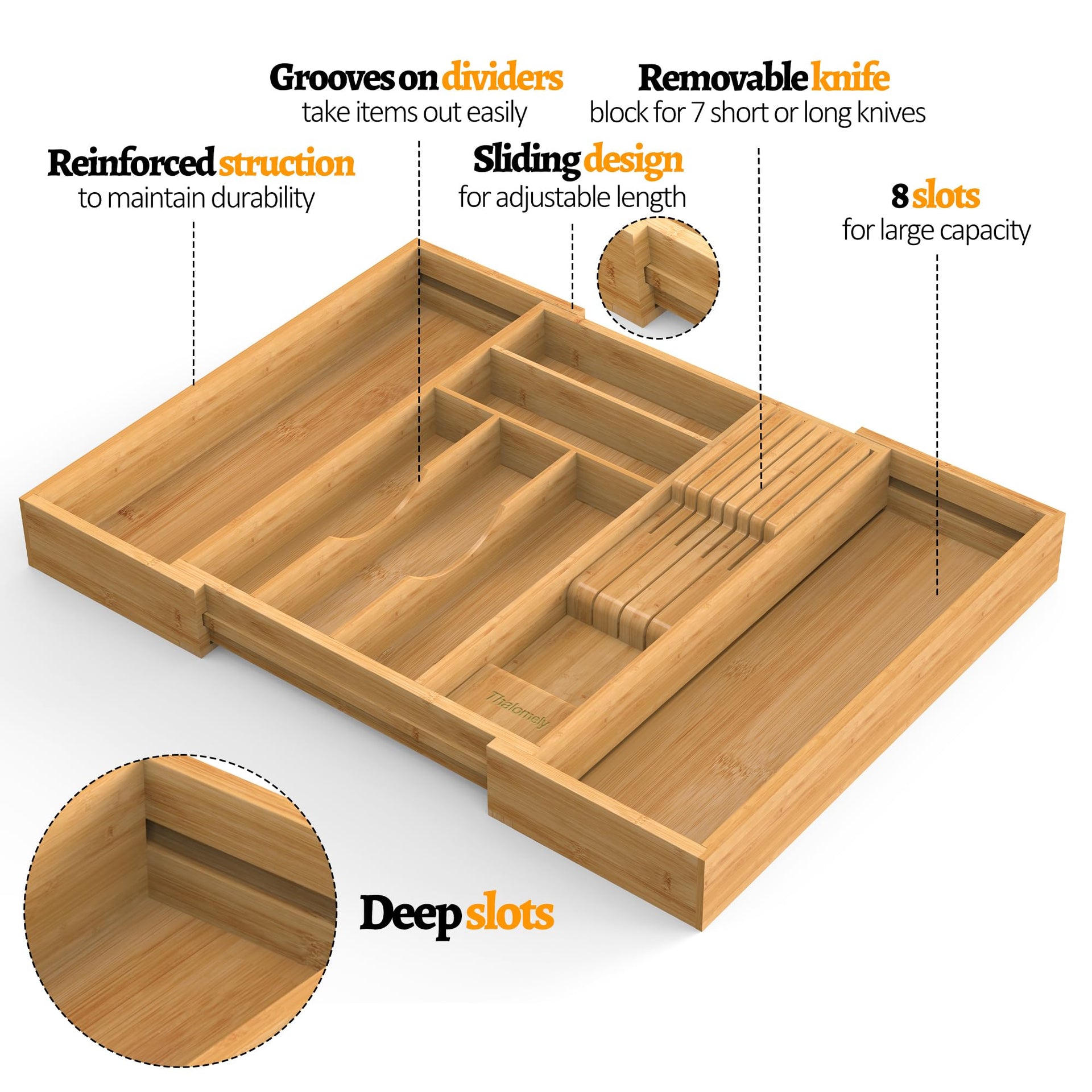 Bamboo Silverware Drawer Organizer