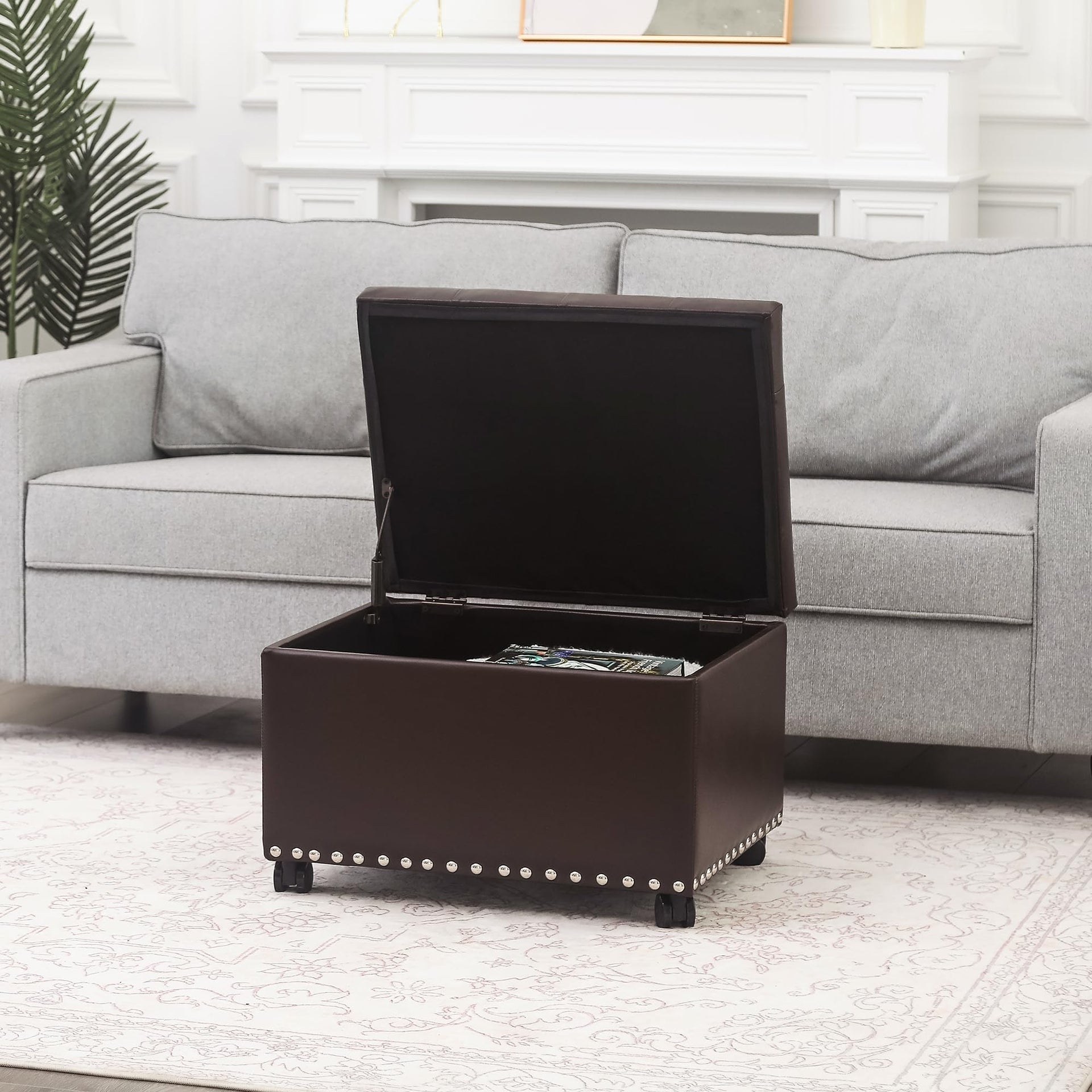 Leather Storage Ottoman with 360° Caster Wheels 24