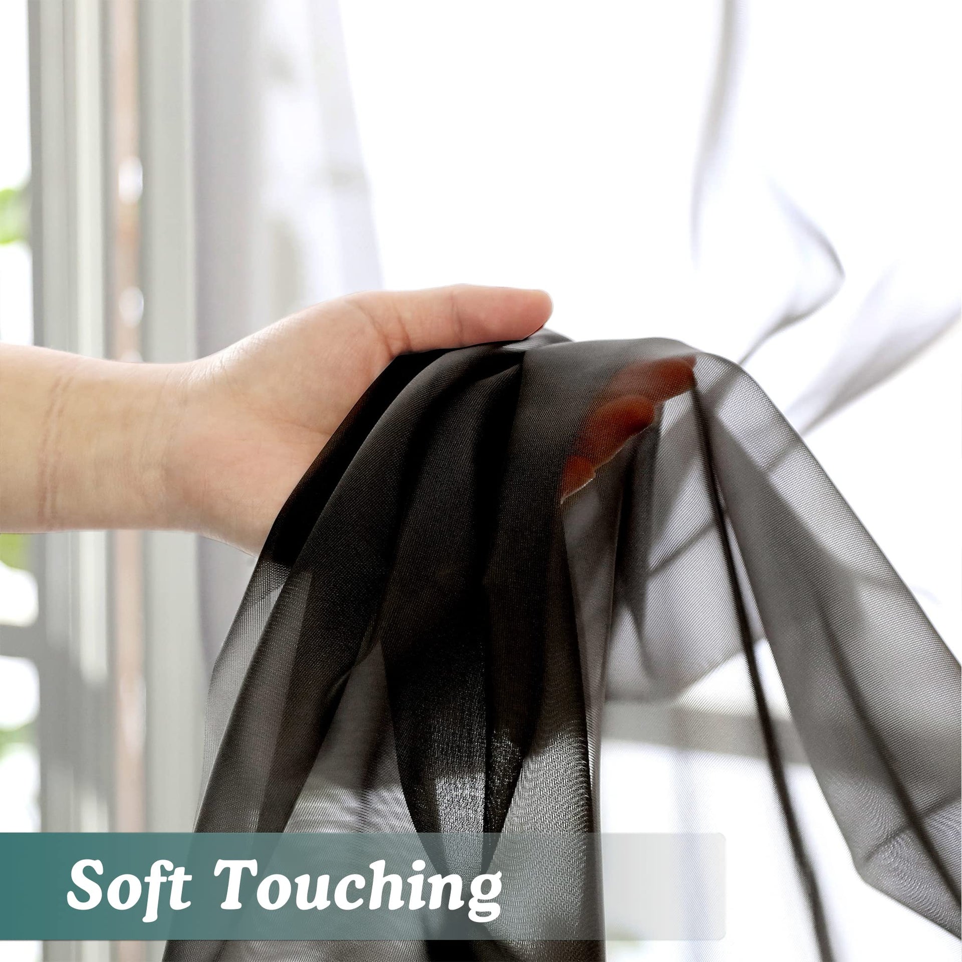 Black Sheer Scarf Valances for Windows 216 Inch Extra Long (2 Count)