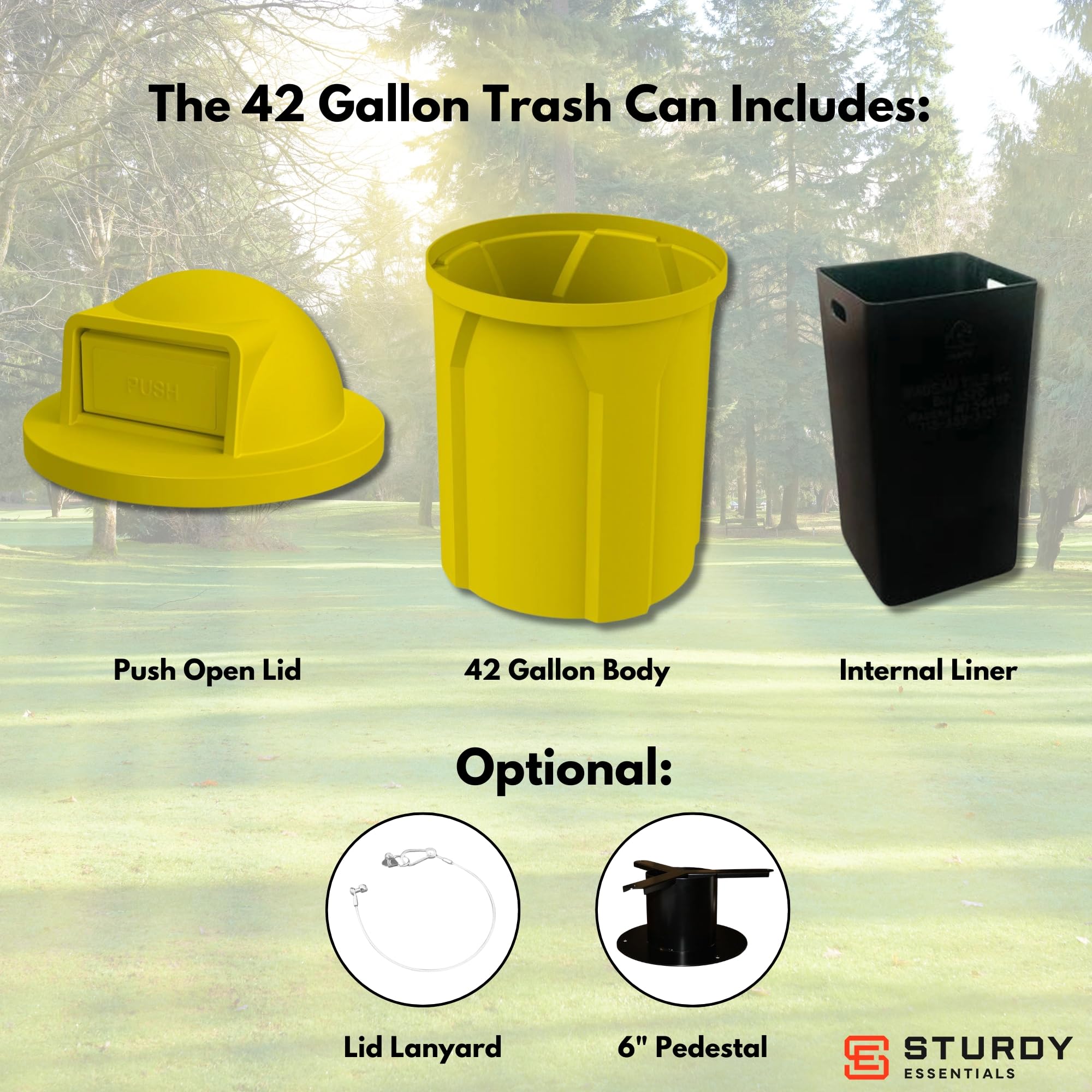 Campus Collection 42 Gallon Plastic Commercial Garbage Can with Push Lid