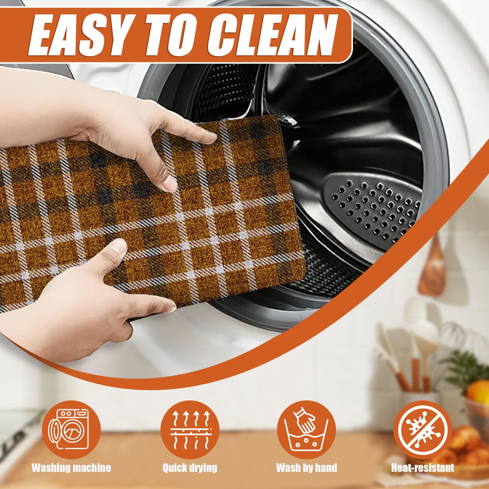 Brown Plaid Dish Drying Mat for Kitchen Counter Microfiber Absorbent Dish Kitchen Drying Mat Draining Reusable Washable for Dishes