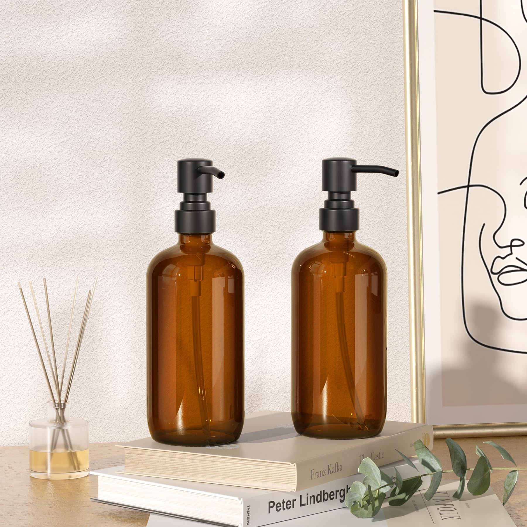 Amber Glass Soap Dispenser (2 Count)