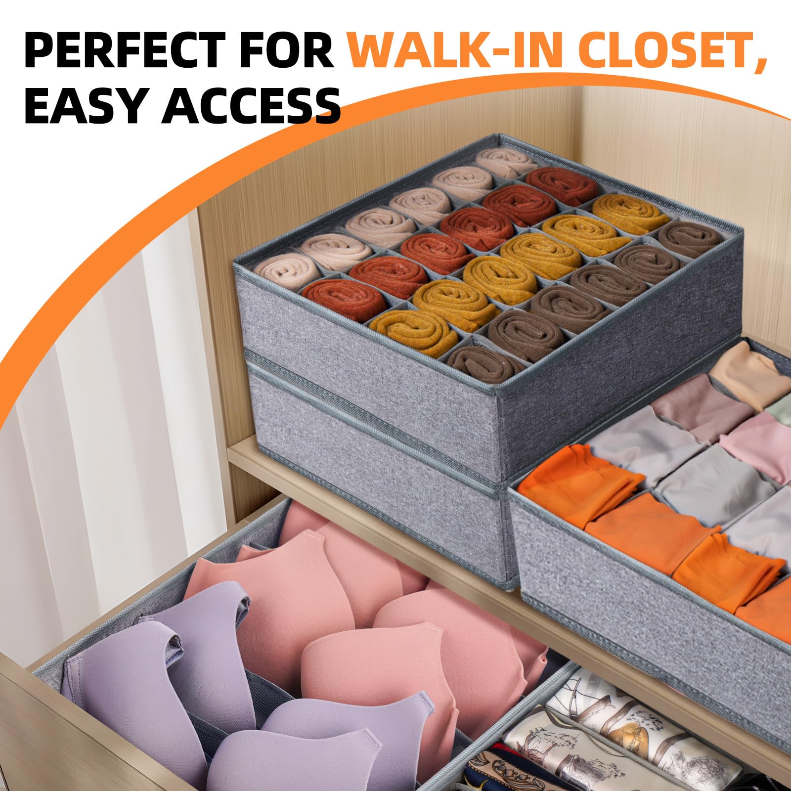 6 Pack Large Drawer Organizer for Sock Underwear (6 Count)