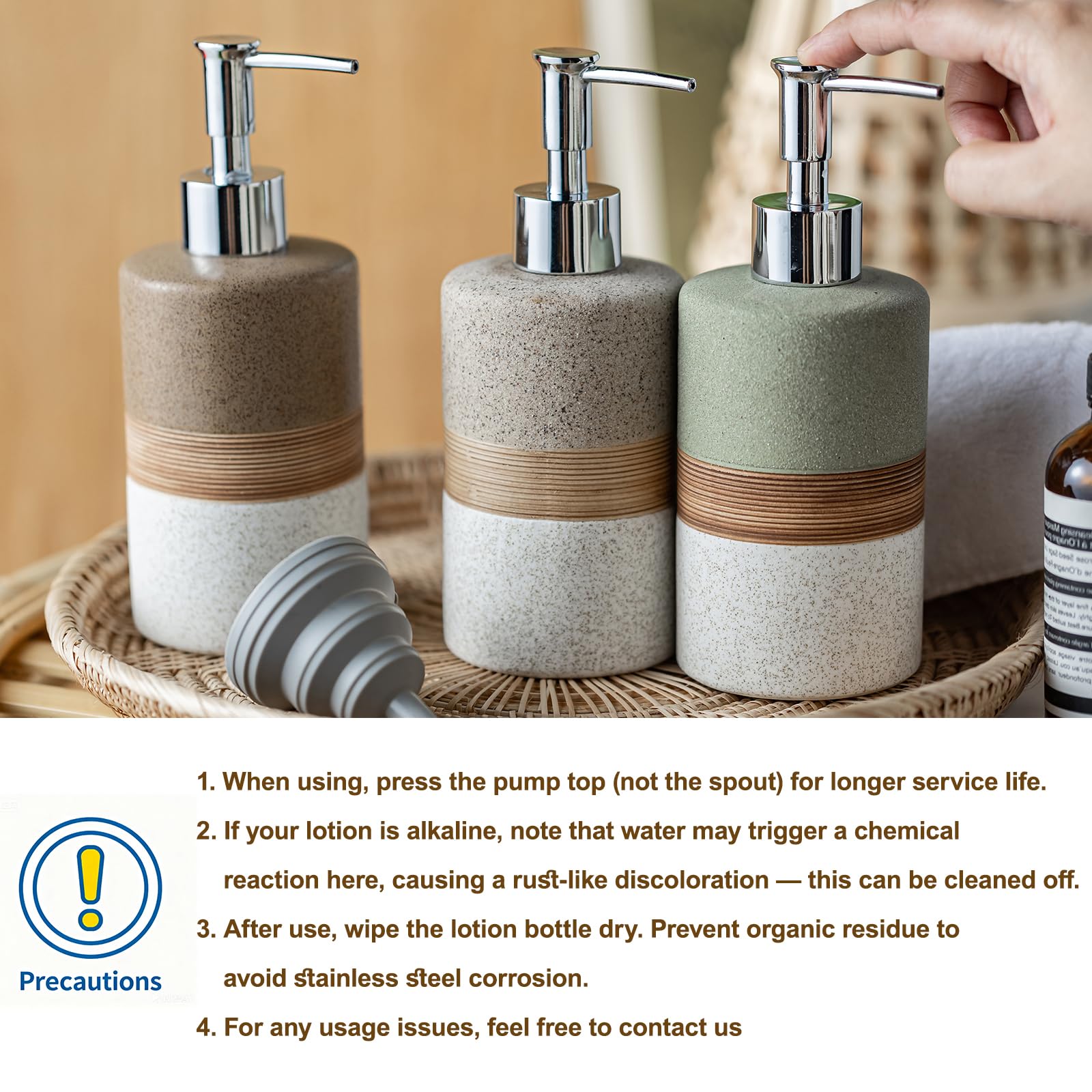 Ceramic Kitchen Dish Soap Dispenser Set with Stainless Steel Pump