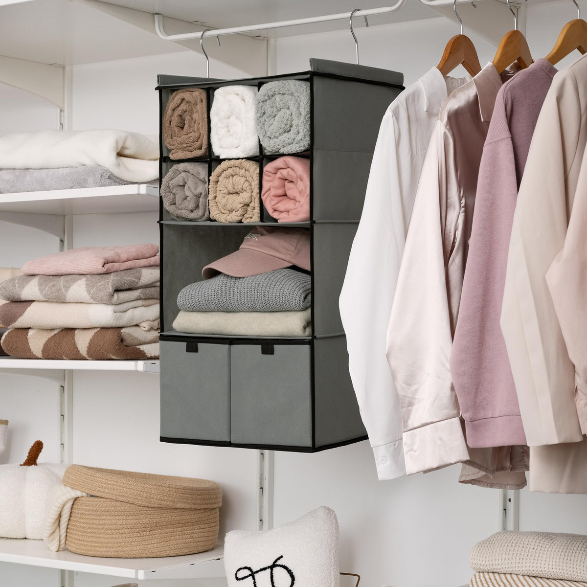 4 Shelf Hanging Closet Organizer with Drawer