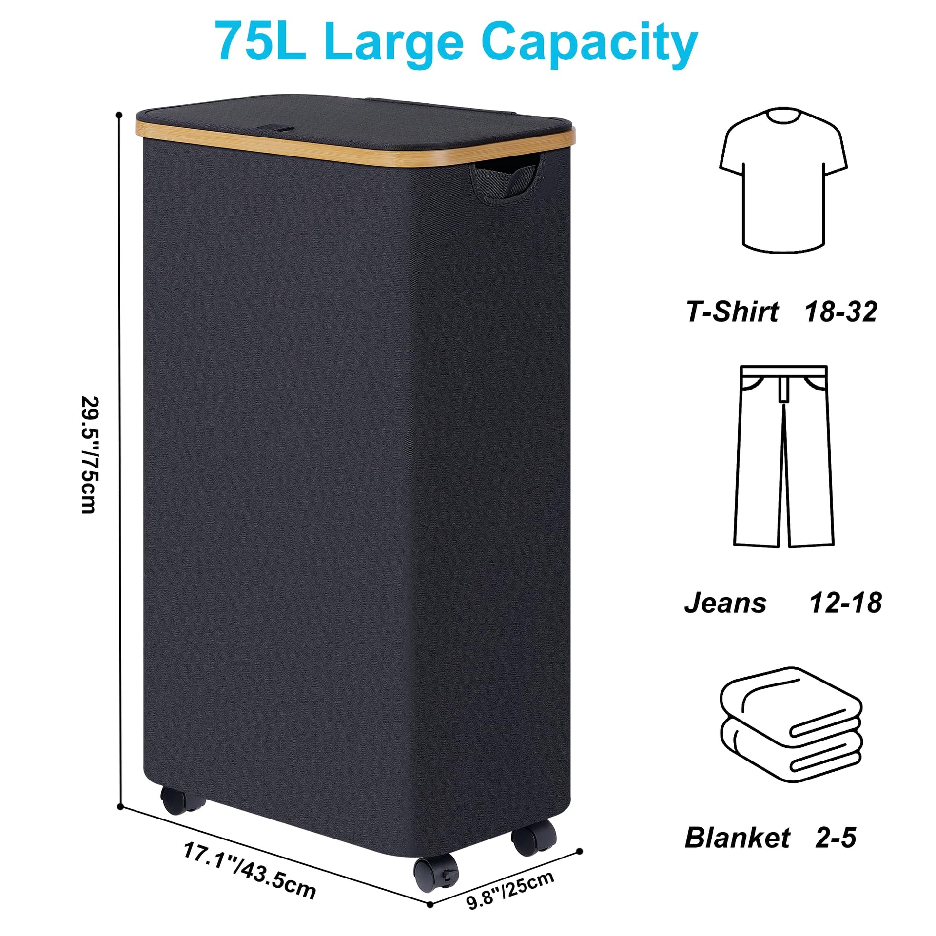 Slim Laundry Basket with Wheels