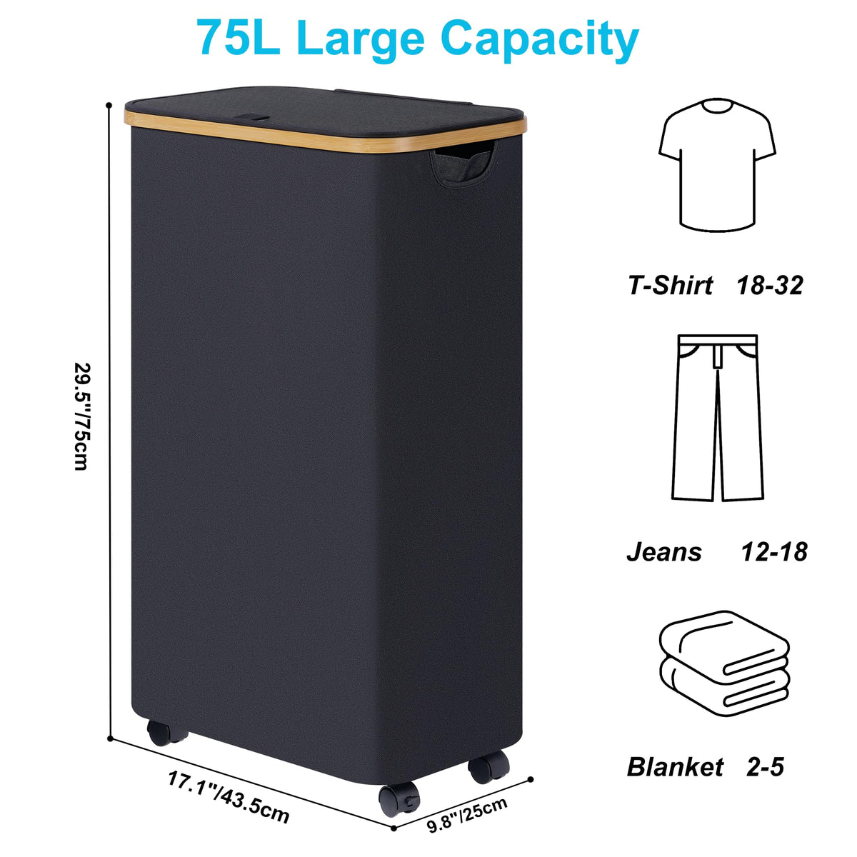 Slim Laundry Basket with Wheels