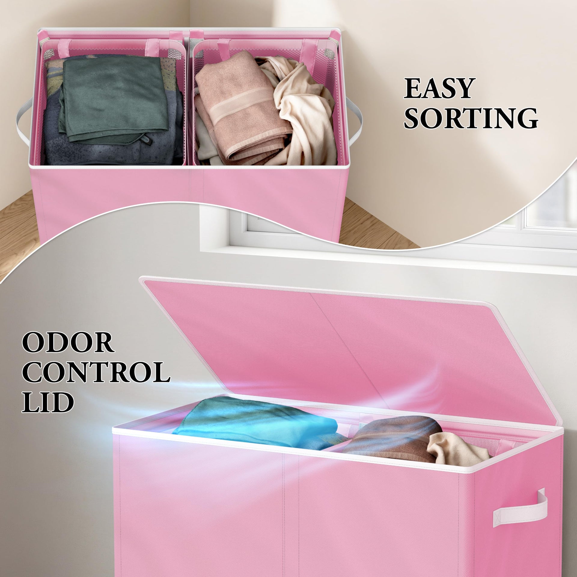 Double Laundry Hamper with Lid & Removable Bags