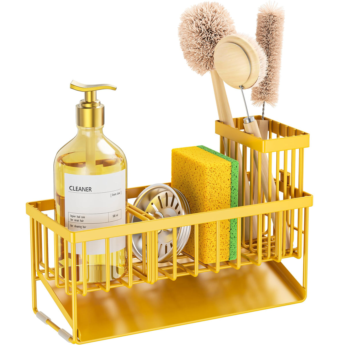 Lemon Yellow Sink Caddy Organzier with High Brush Holder