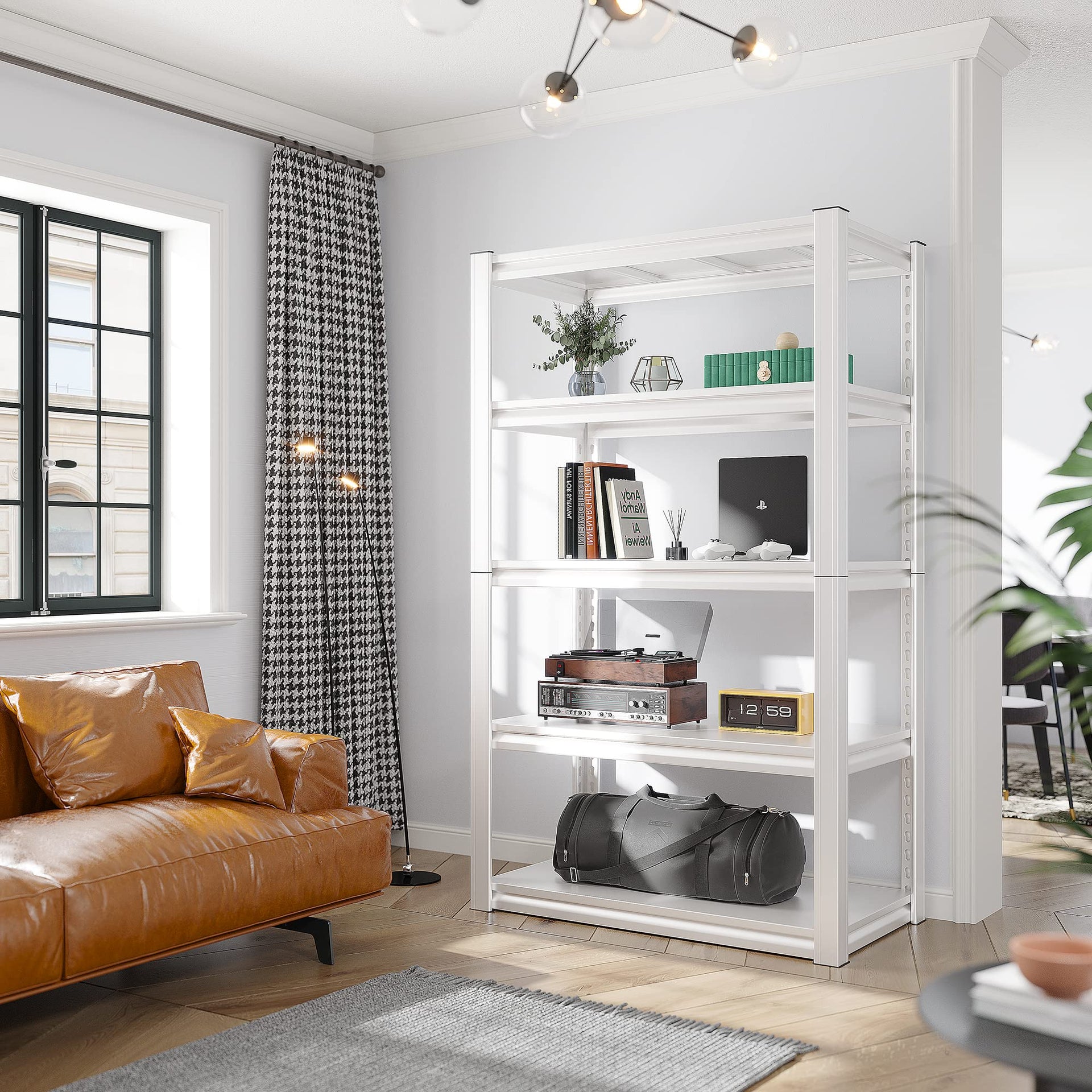72''H Garage Shelving Heavy Duty Storage Shelves Load 2010LBS Adjustable 5 Tier Heavy Duty Shelving White Garage Sheves Pantry Shelf for Kitchen Closet 72''H*31.7''W*16.3''D (2 Count)