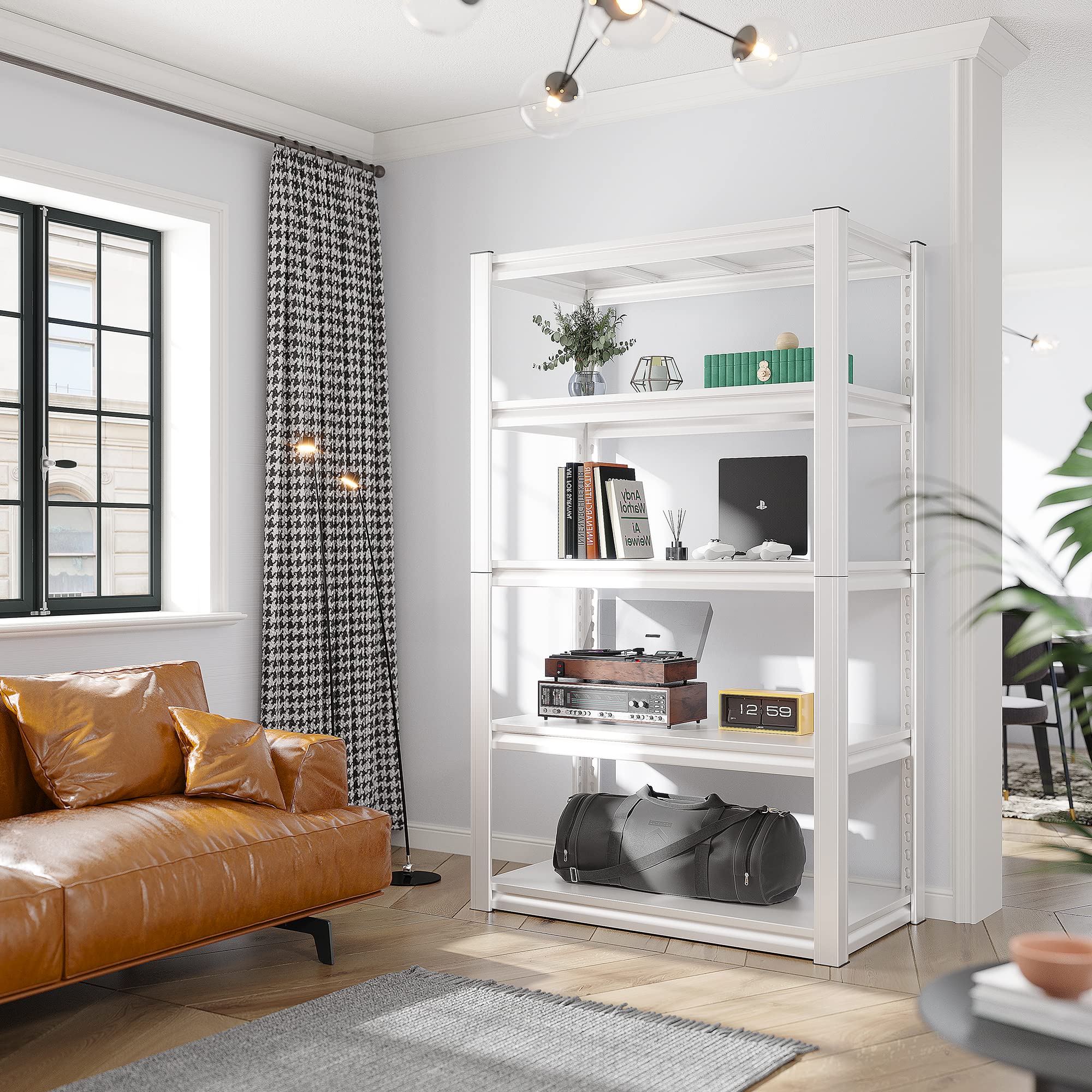 72''H Garage Shelving Heavy Duty Storage Shelves Load 2010LBS Adjustable 5 Tier Heavy Duty Shelving White Garage Sheves Pantry Shelf for Kitchen Closet 72''H*31.7''W*16.3''D (2 Count)
