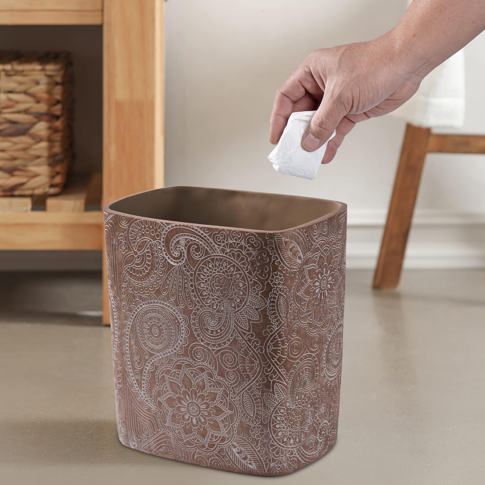 Boho Flowers Bathroom Trash Can 1.8 Gallon