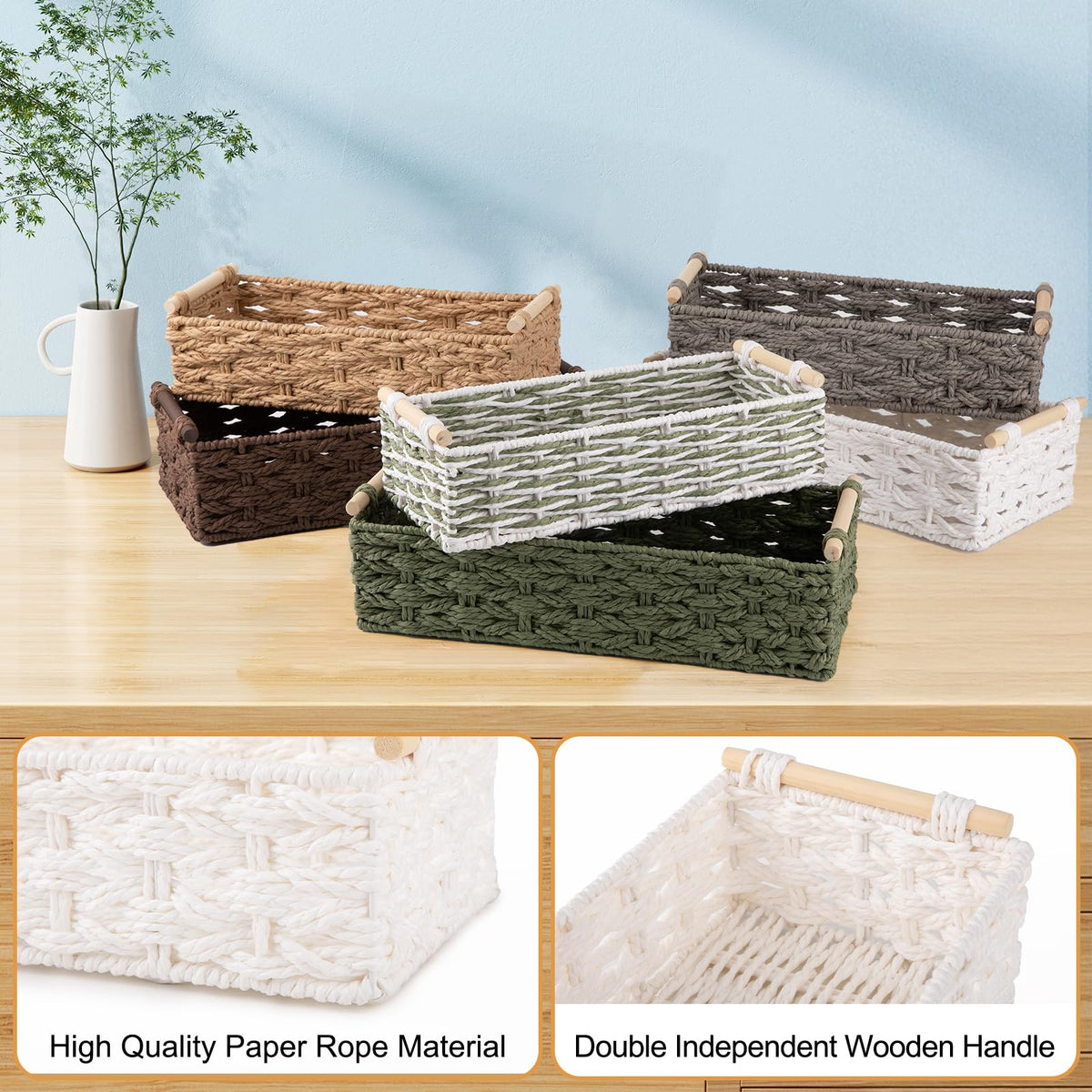 Toilet Paper Baskets Handmade Paper Rope Decorative Wicker Storage Tank Shelf Cabinet Organizer for Bathroom Home (2 Count)