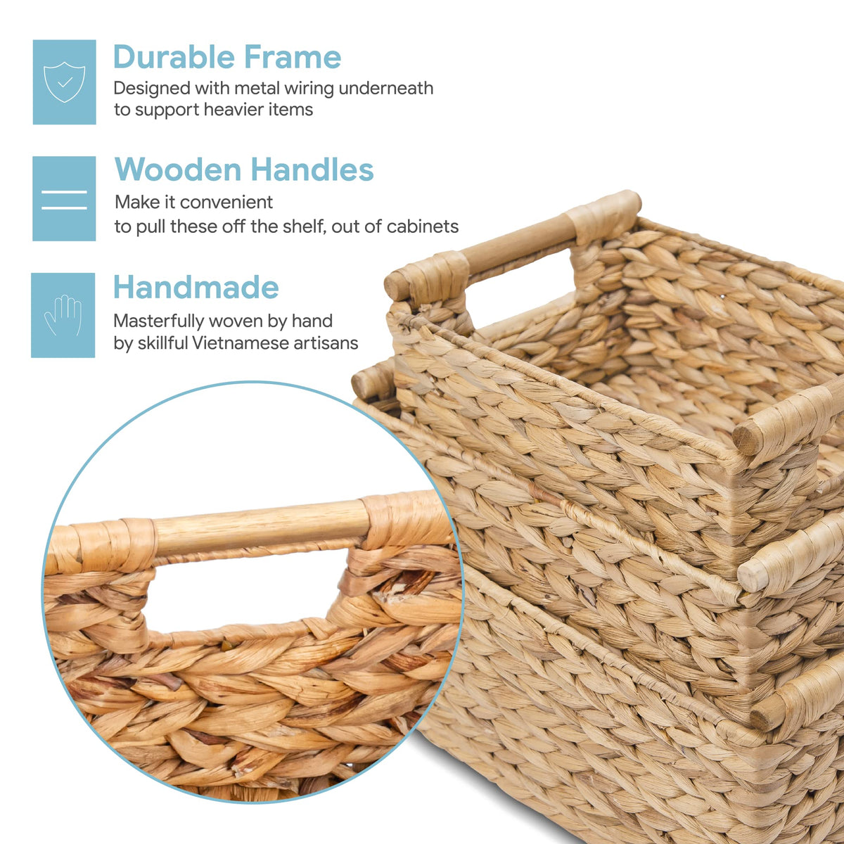 Hyacinth Wicker Basket Set 3 size (3 Count)