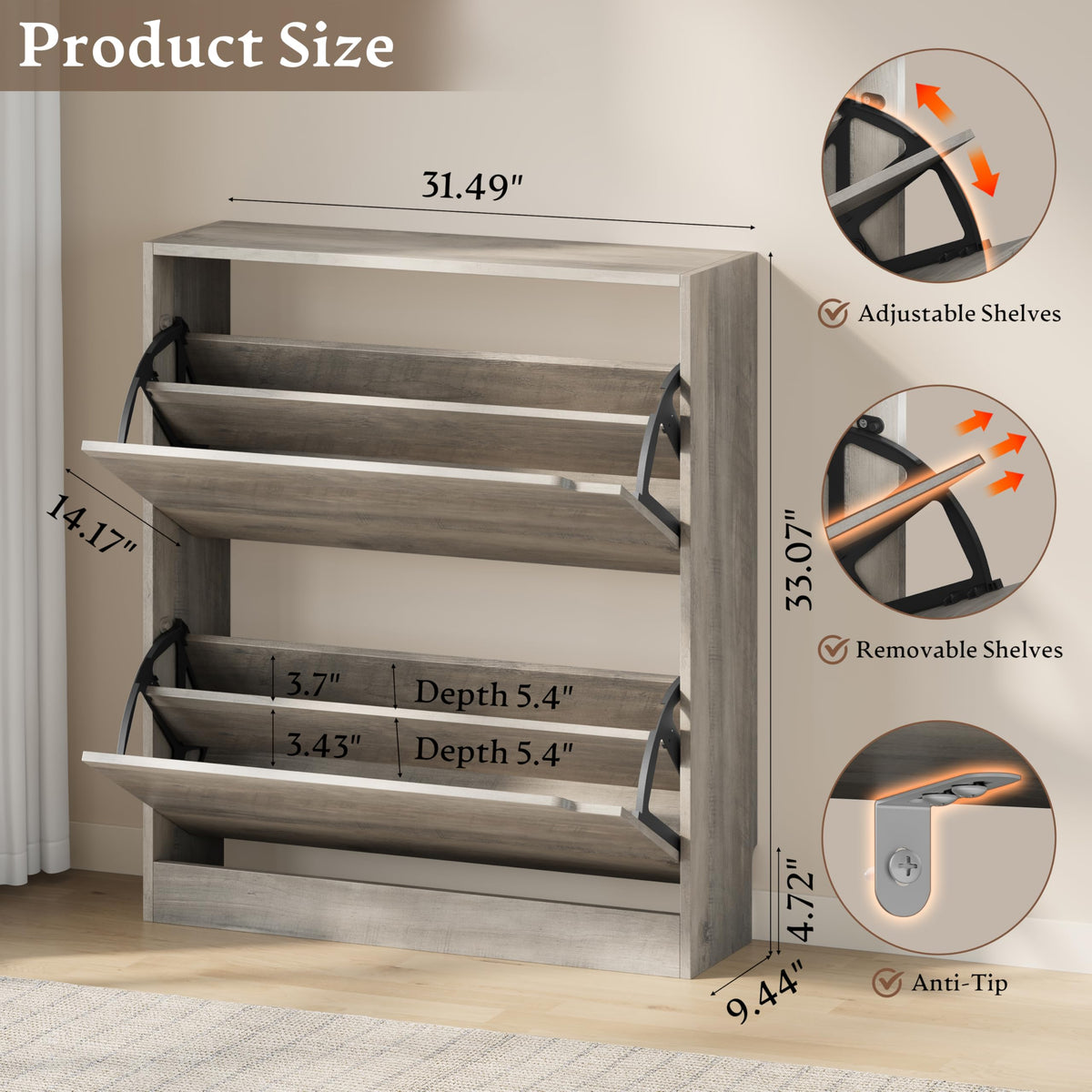 Shoe Cabinet with 2 Flip Drawers