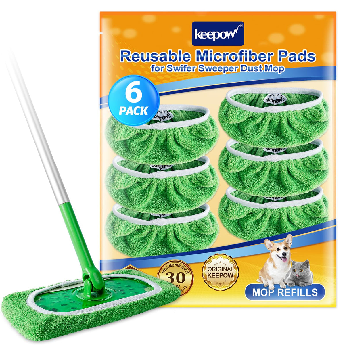 Reusable Mop Pads Refills Compatible with Swiffer Sweeper Mop (6 Count)