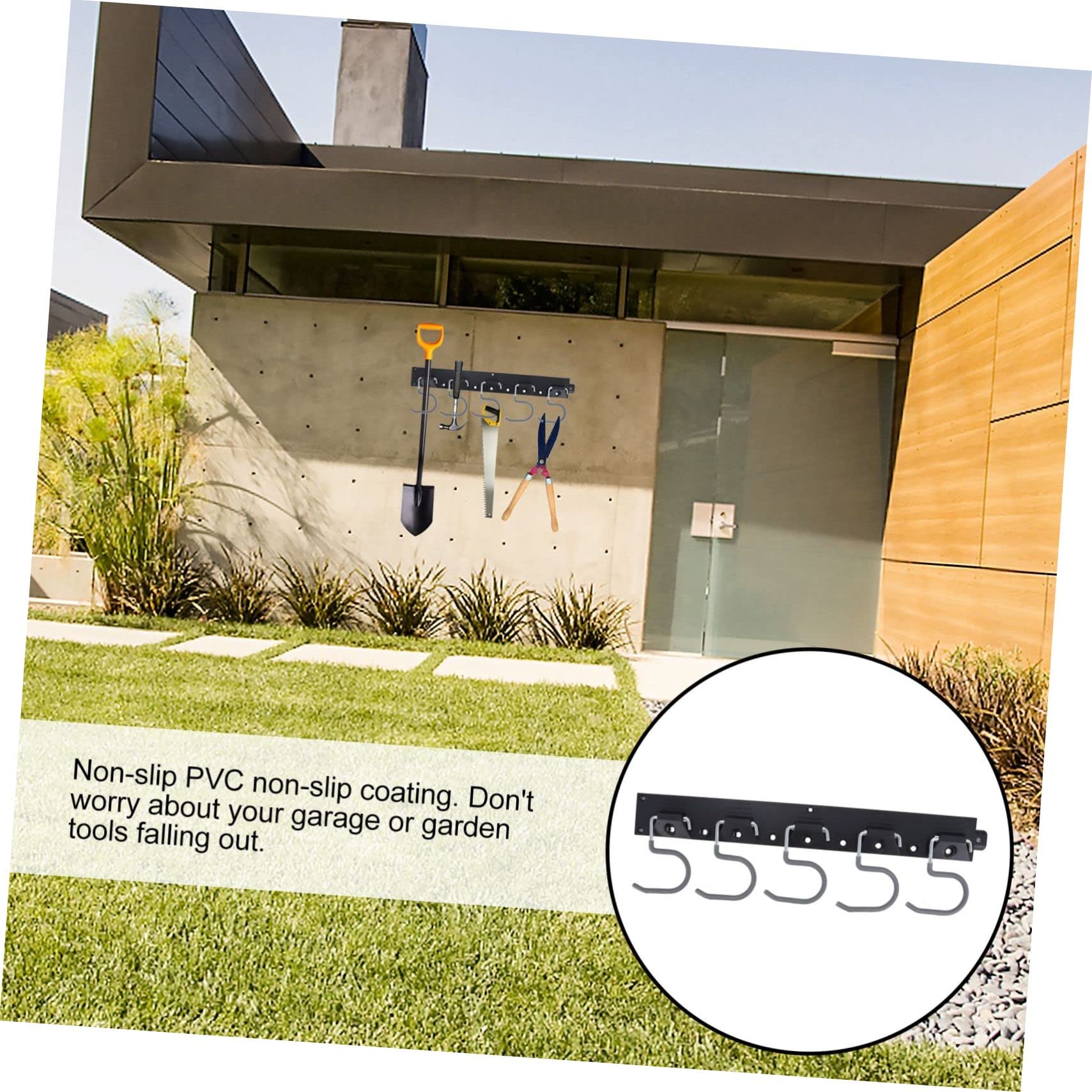 1Set Wall Mount Tool Organizer Broom Holder Garden Tool Hanger with Non Slip Coating Durable and Hooks for Garage and Garden Storage