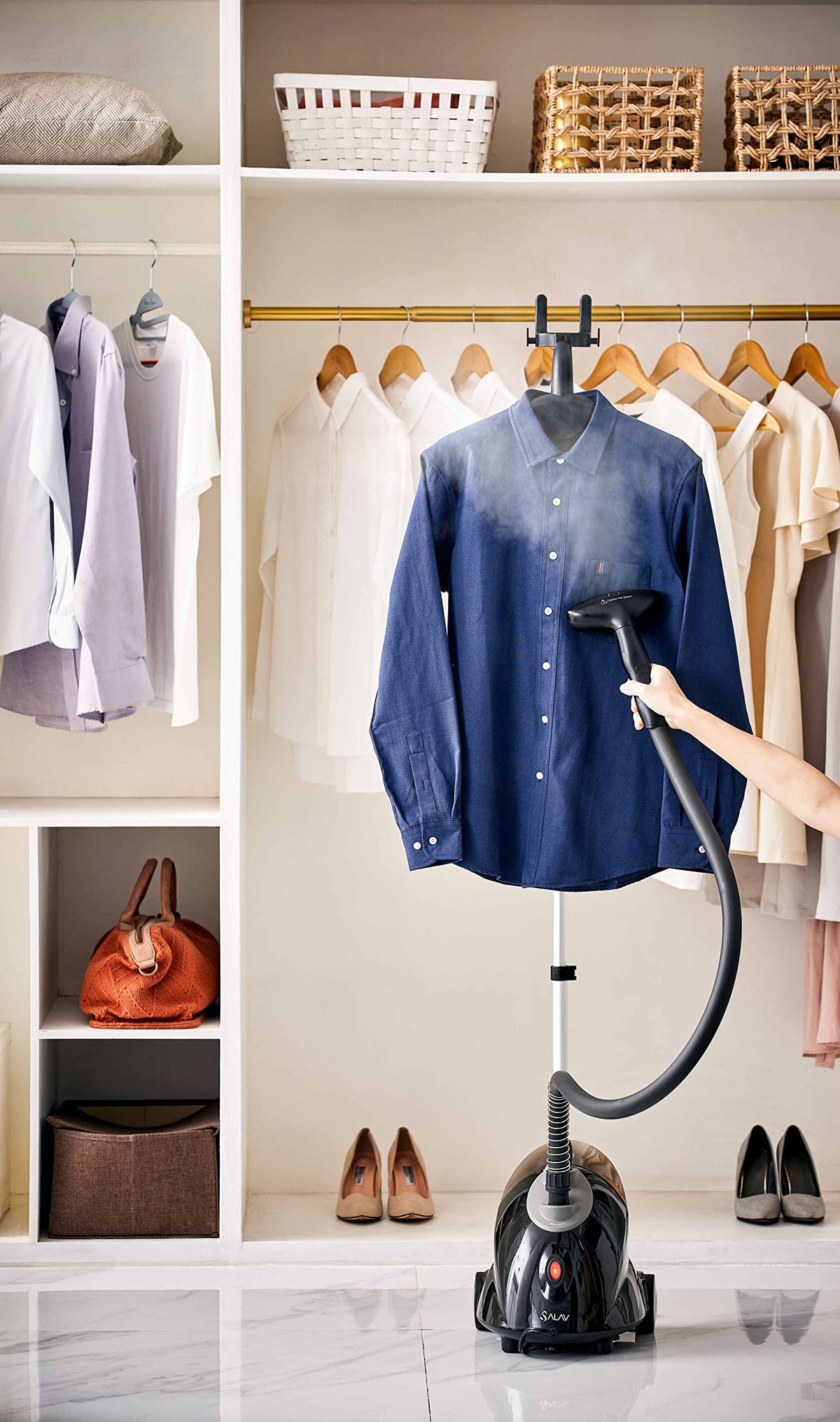 GS18 DJ Standing Garment Steamer with Roll Wheels for Easy Movement