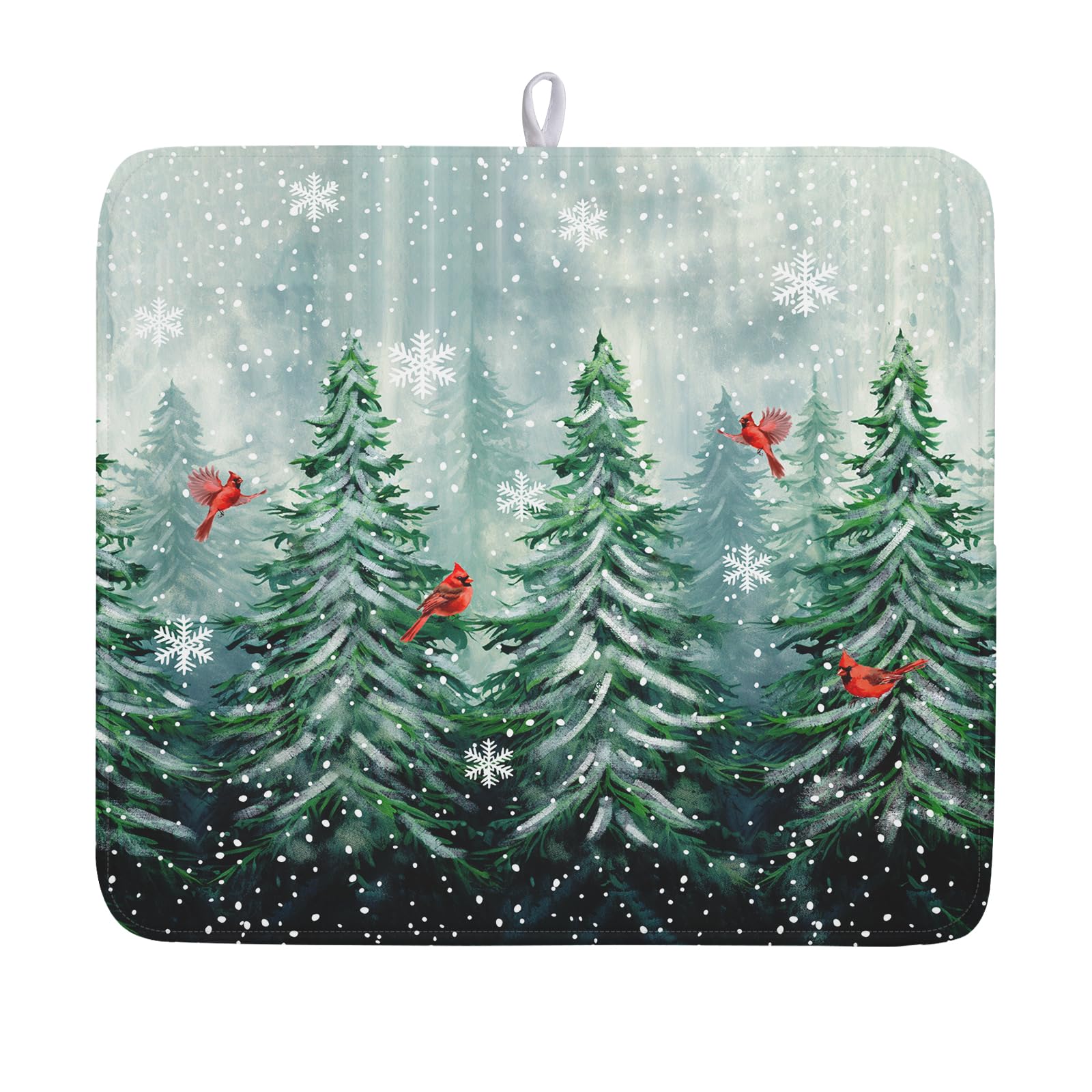 Welcome Winter Pines Tree Dish Drying Mat