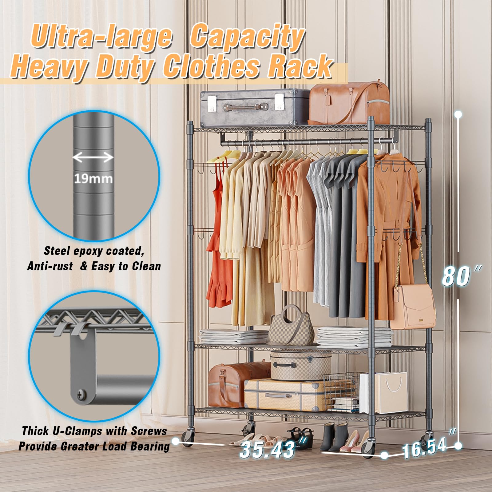 Heavy Duty Rolling Clothing Rack