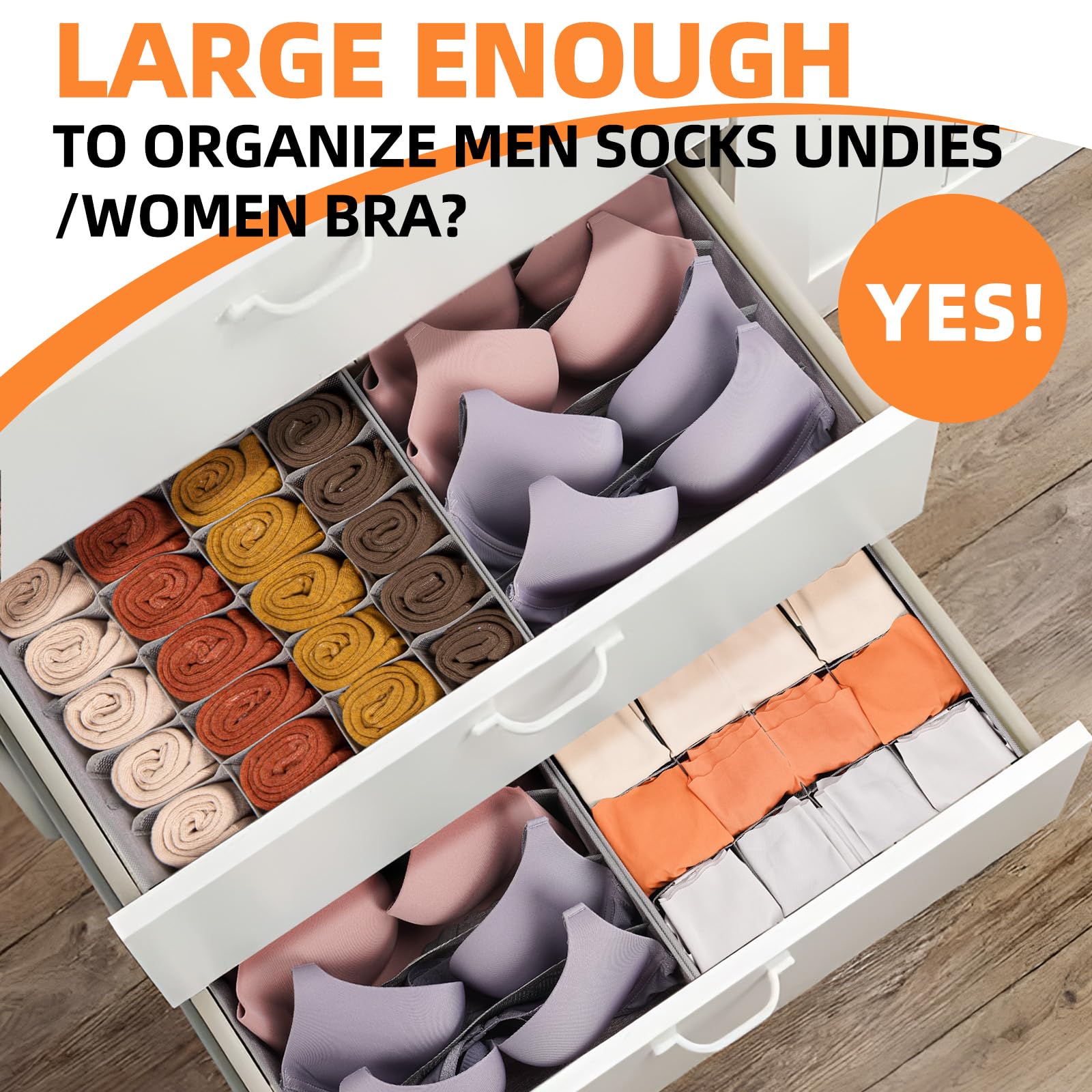 6 Pack Large Drawer Organizer for Sock Underwear (6 Count)