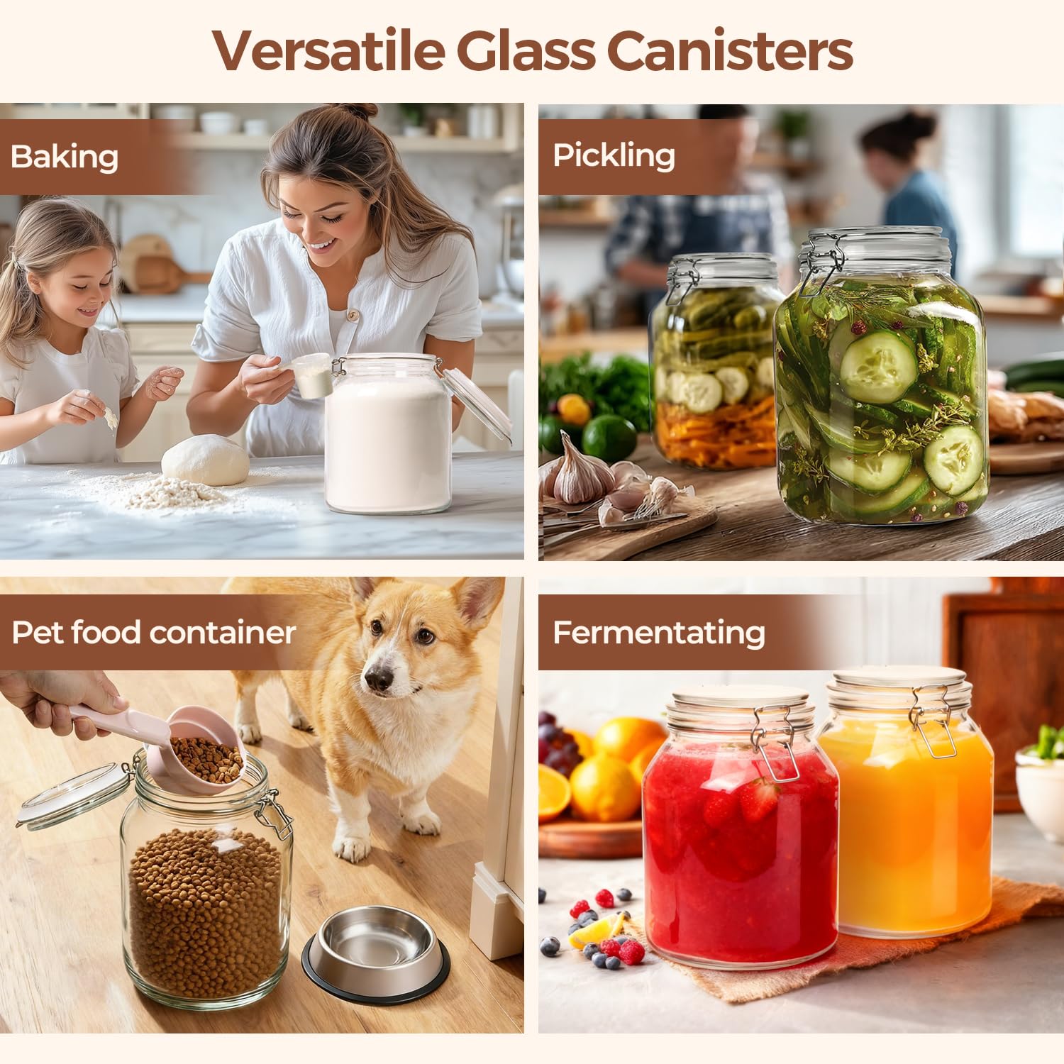Glass Pantry Jars with Airtight Lids 0.7 Gallon 2 Pack Wide Mouth (2 Count)