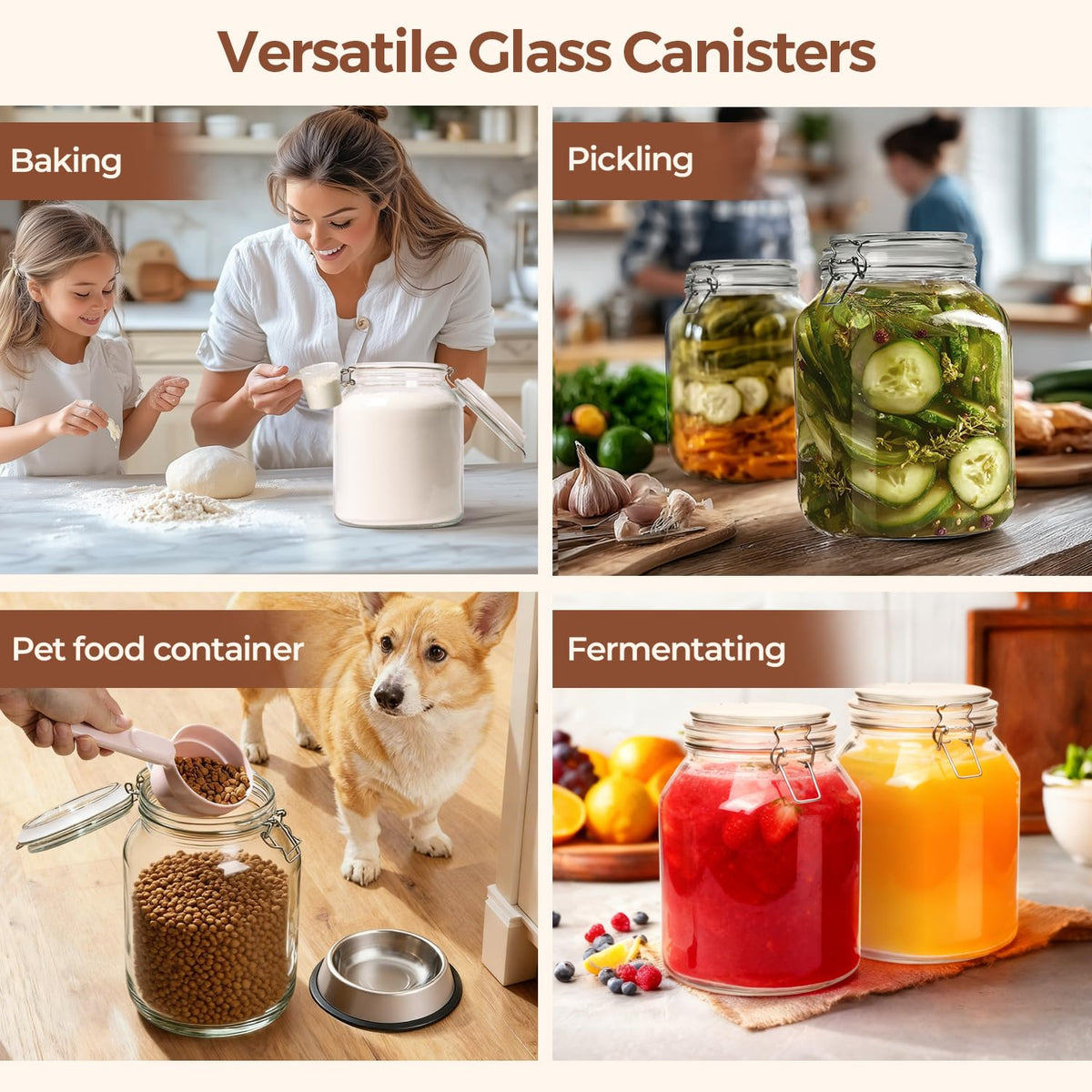 Glass Pantry Jars with Airtight Lids 0.7 Gallon 2 Pack Wide Mouth (2 Count)