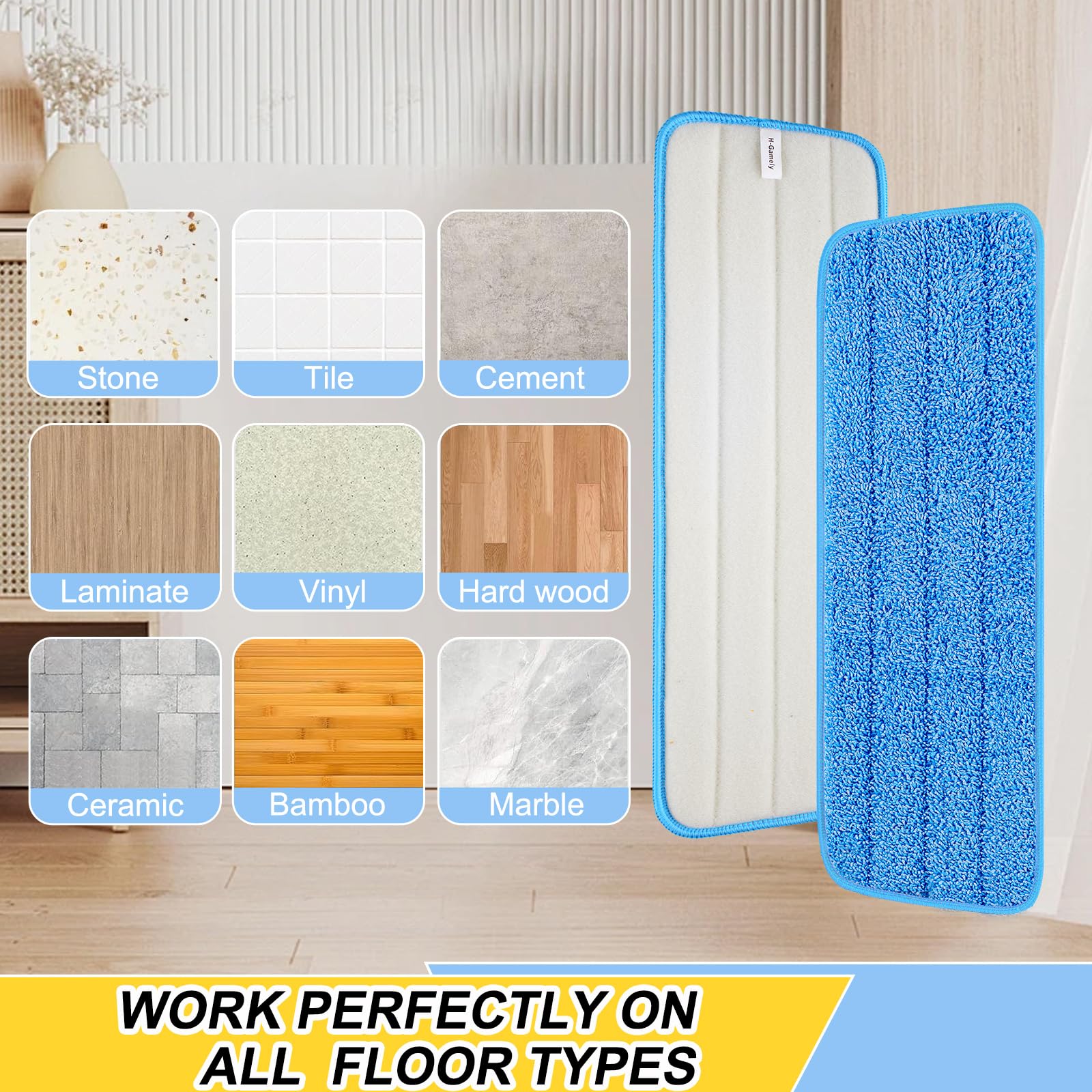 8 Pack 16.5 inch Reusable Mop Pads Microfiber Spray Mop Replacement Heads for Wet (8 Ounce)