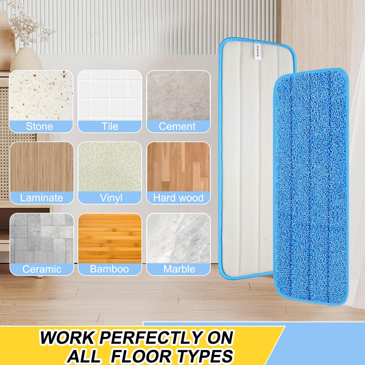 8 Pack 16.5 inch Reusable Mop Pads Microfiber Spray Mop Replacement Heads for Wet