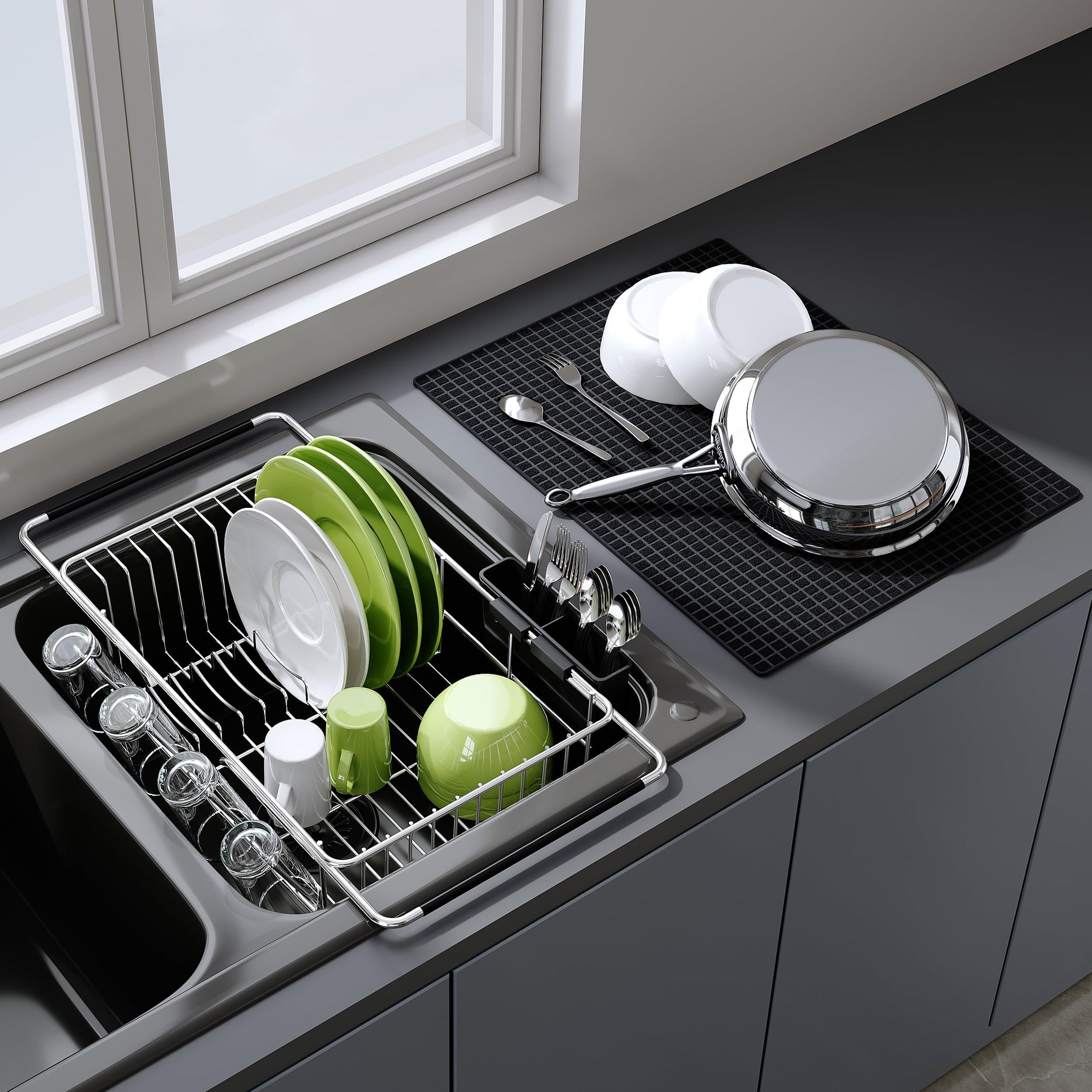in Sink Dish Drying Rack with Mat