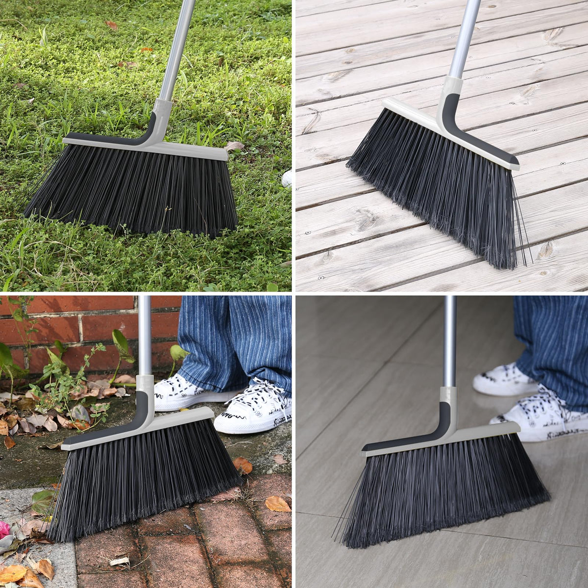 4 Packs Outdoor Broom Heavy Duty with 55" Long Handle