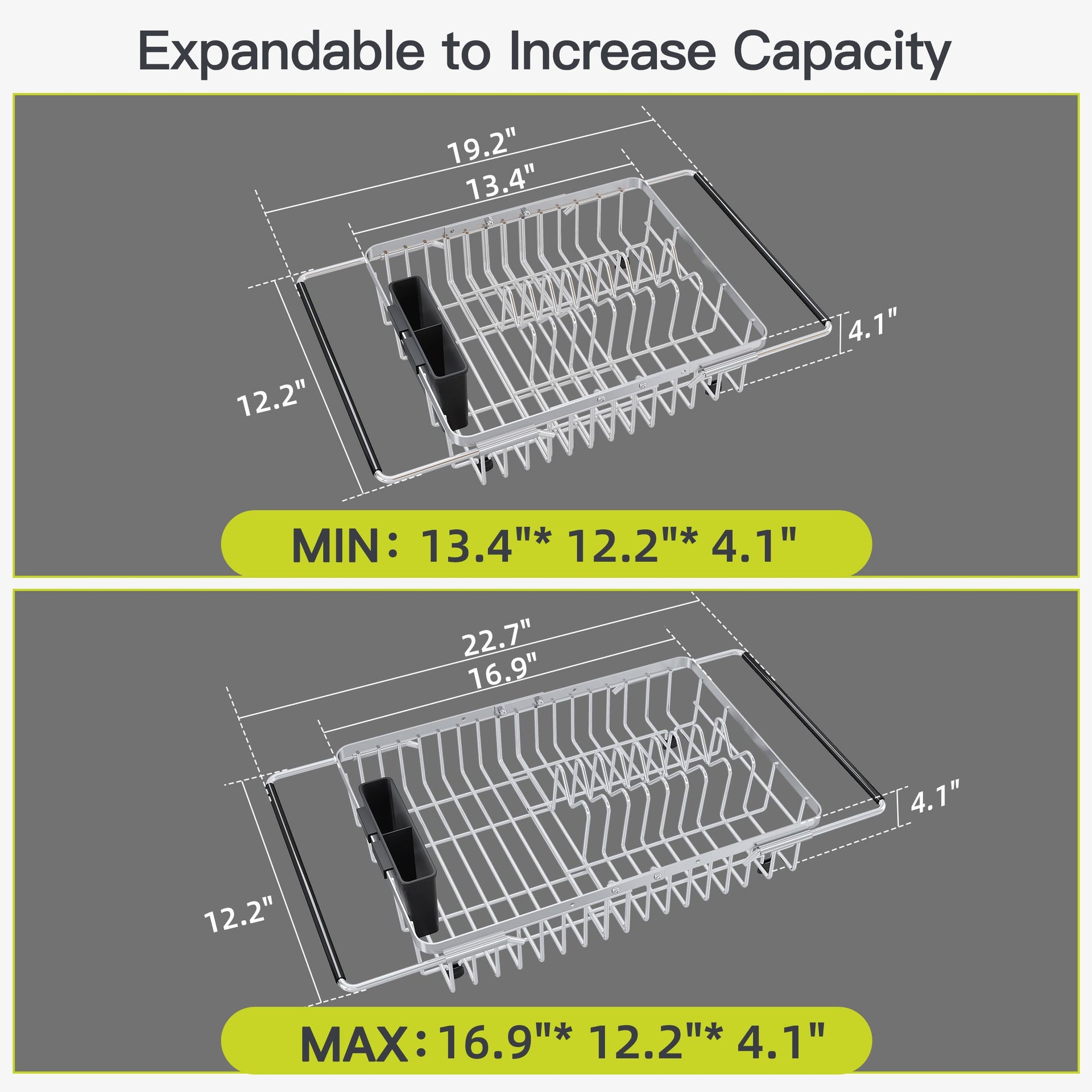 Expandable Dish Drying Rack Over the Sink with Utensil Holder
