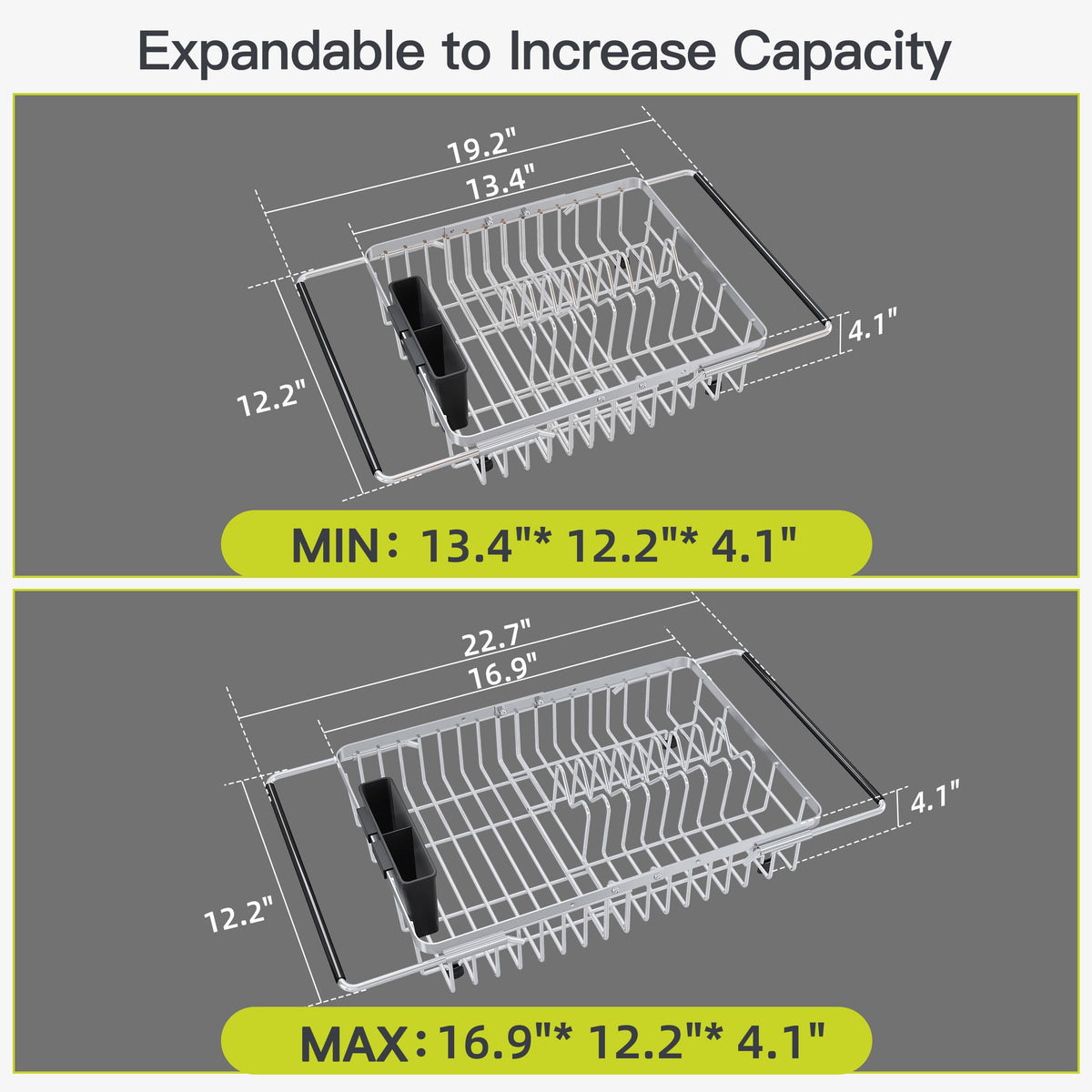Expandable Dish Drying Rack Over the Sink with Utensil Holder