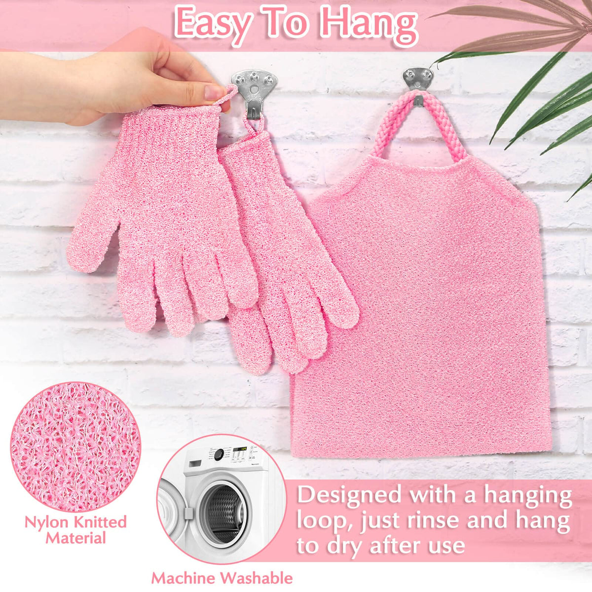 Exfoliating Shower Bath Gloves Back Scrubber Set for Body (3 Count)