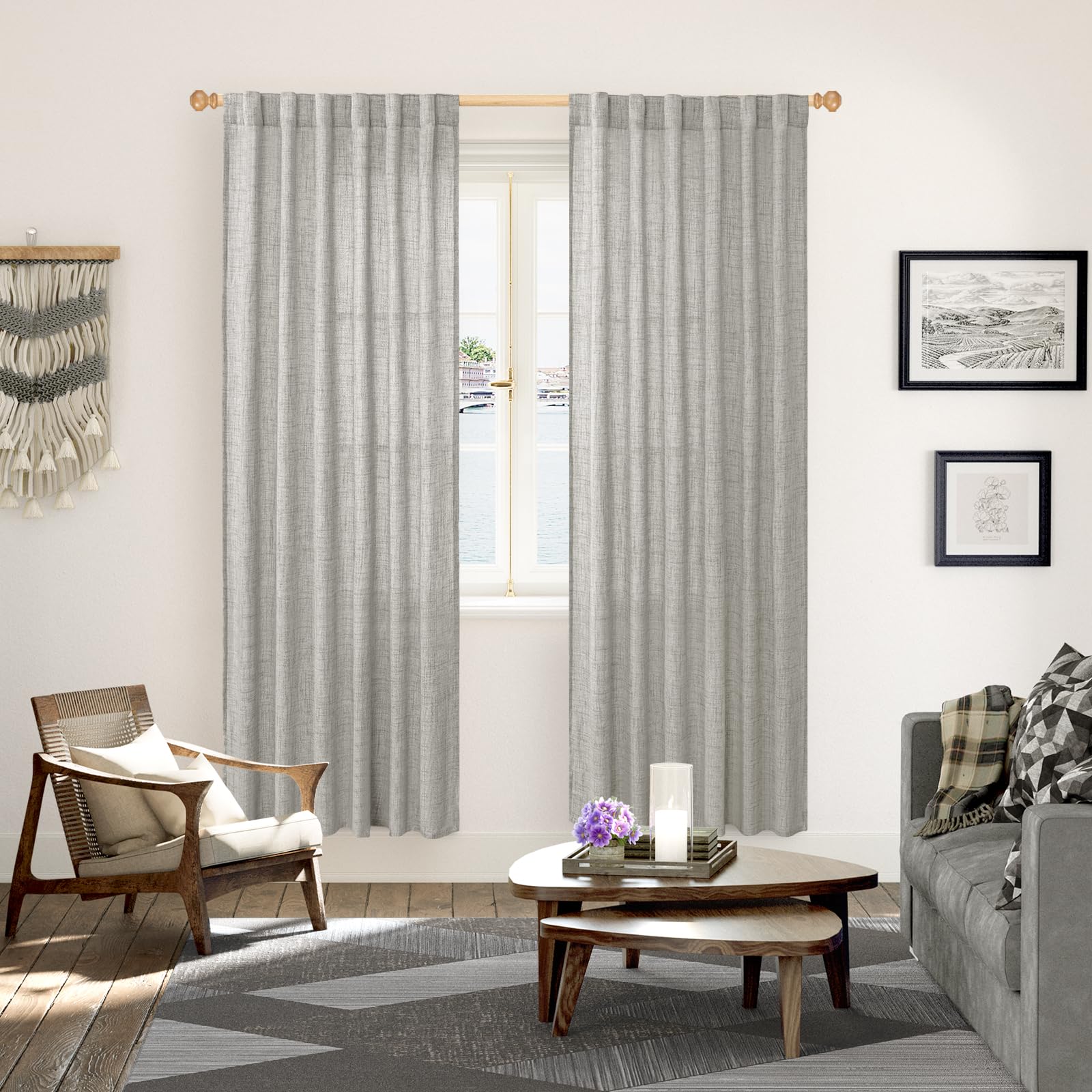 Dark Grey Linen Curtains 78 Inch Length for Living Room (2 Count)