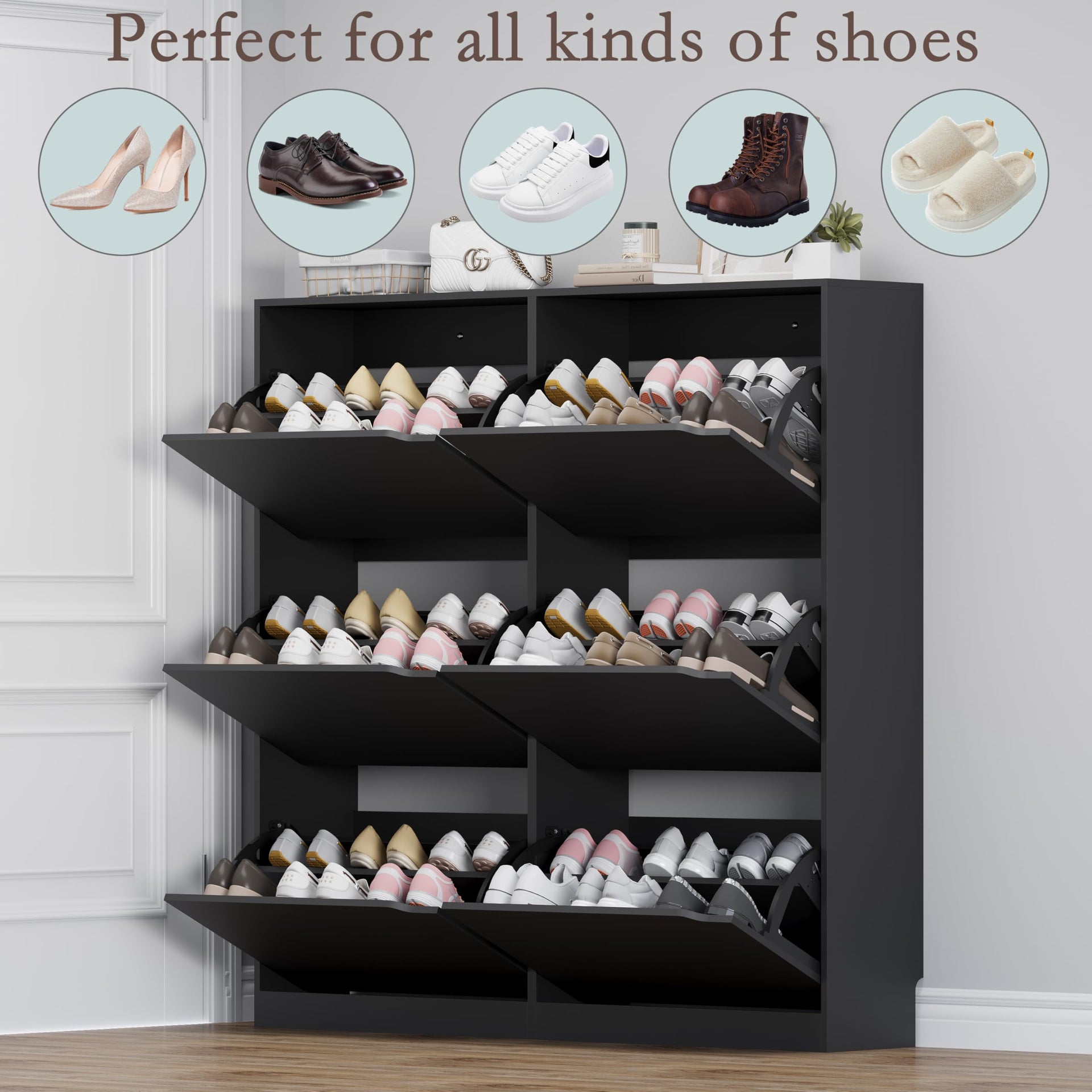 Shoe Cabinet with 6 Flip Drawers