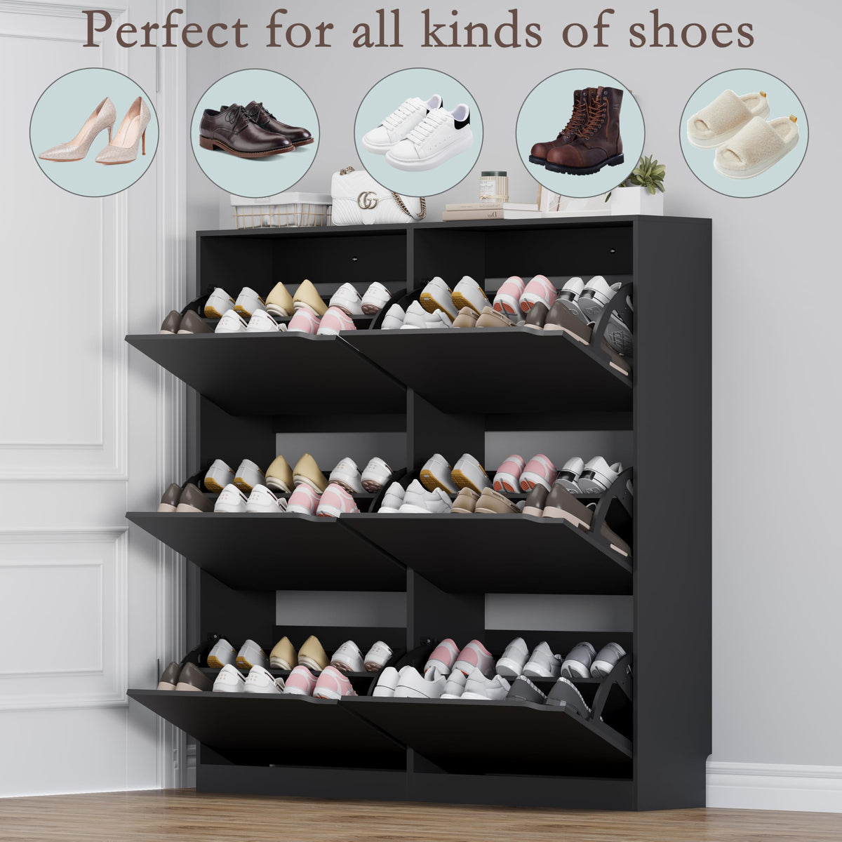 Shoe Cabinet with 6 Flip Drawers