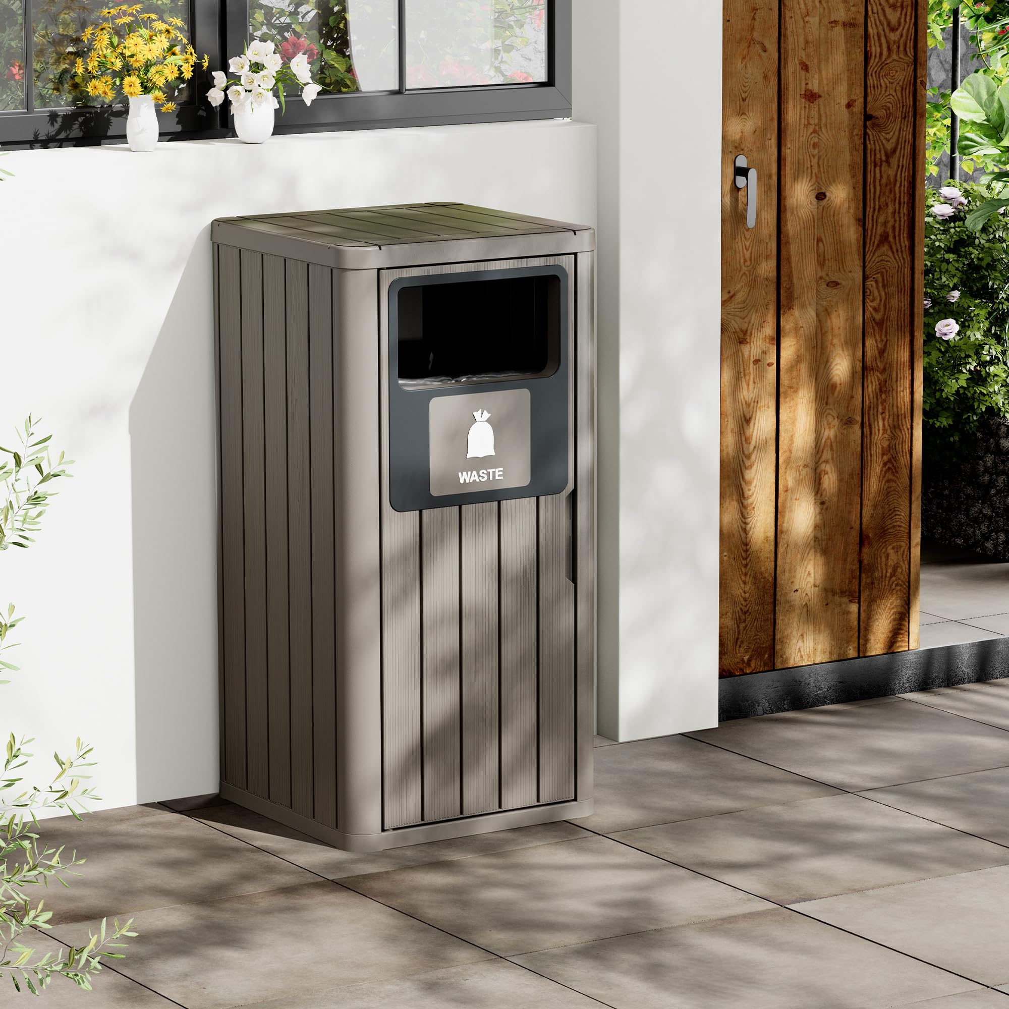 Outdoor Trash Can Waterproof Resin Patio Garbage Can for Outdoor Trash Bin for Patio