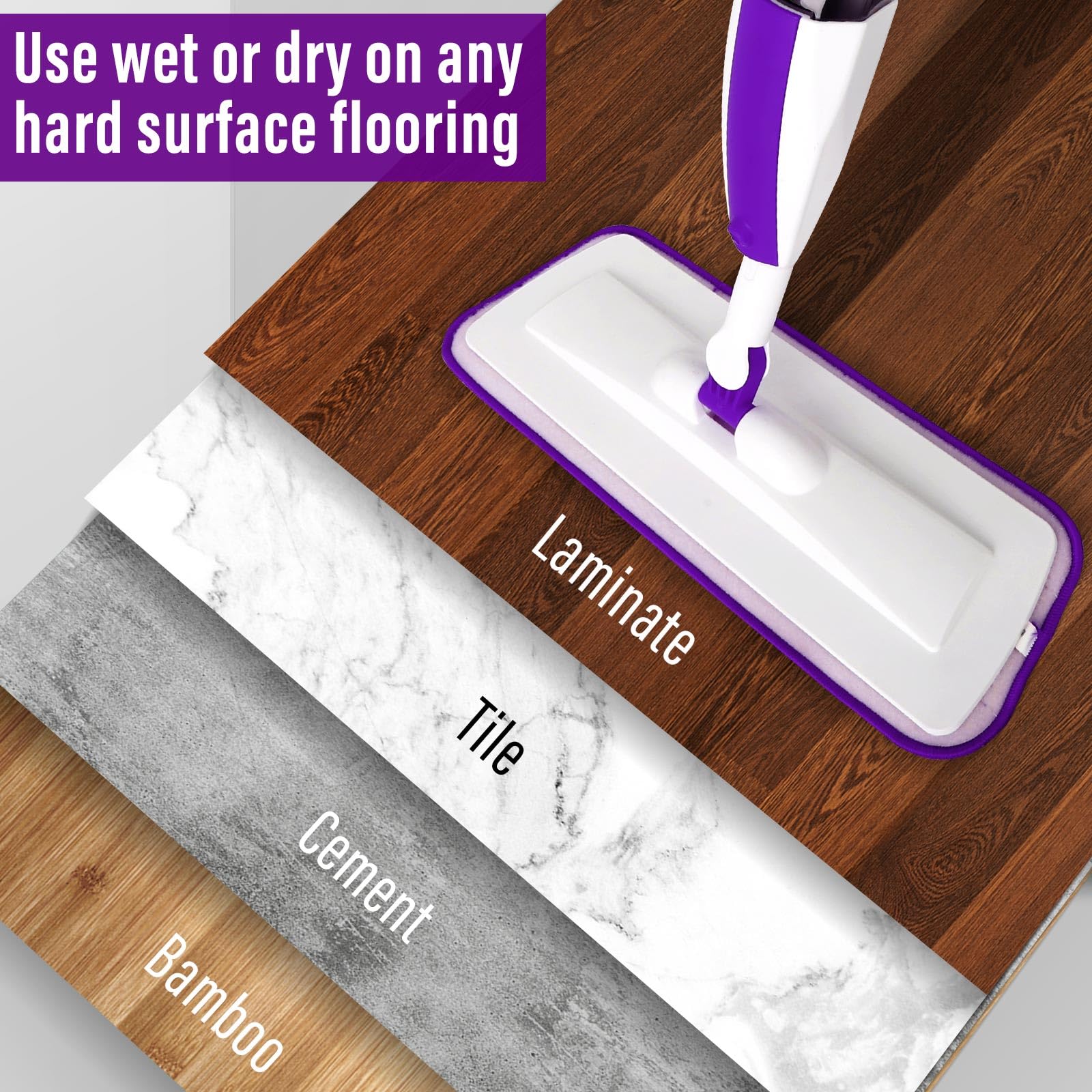 Microfiber Hardwood Floor Spray Mop with 3 Pads & Refillable Bottle