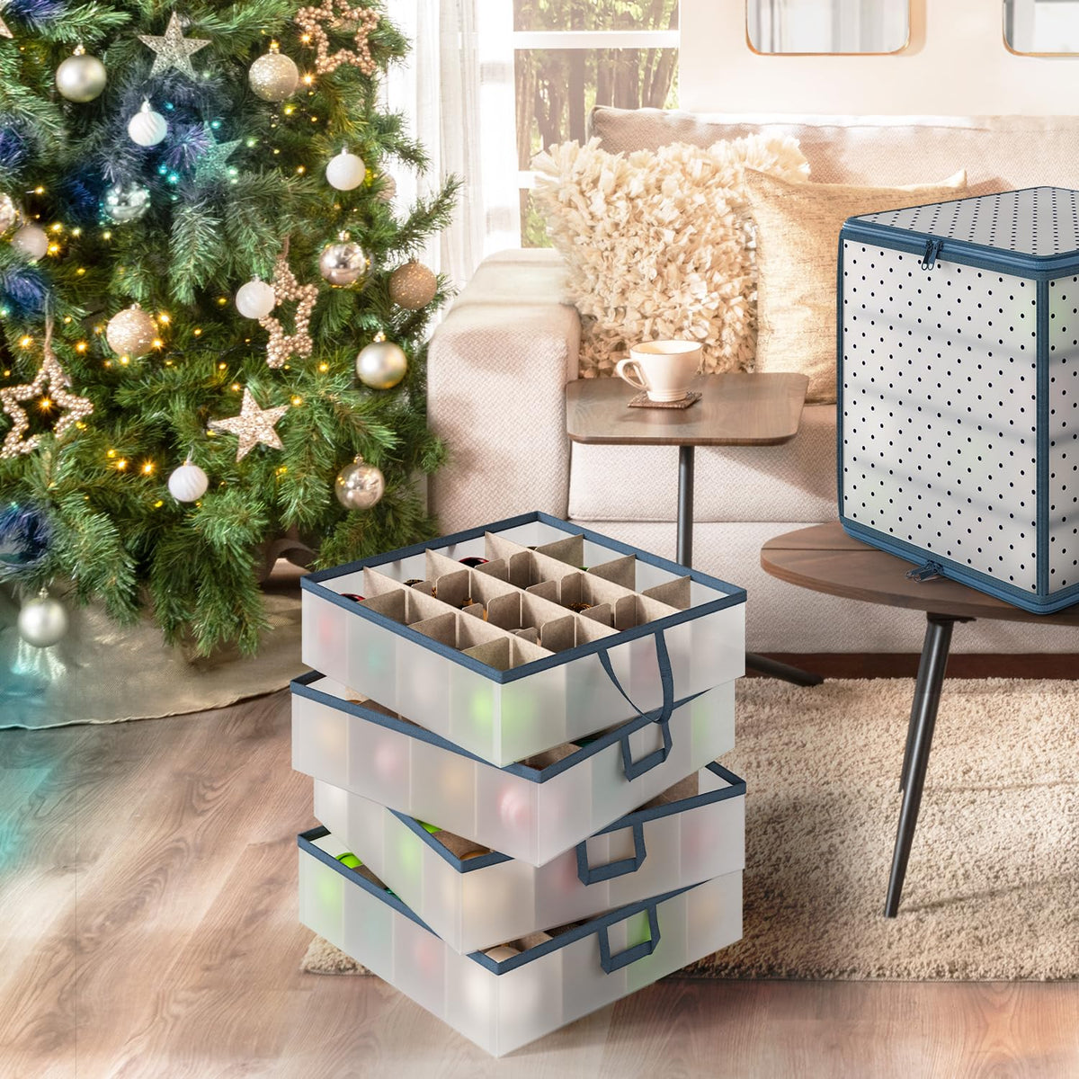 Christmas Ornament Storage Box With 4 Inner Tray Dividers