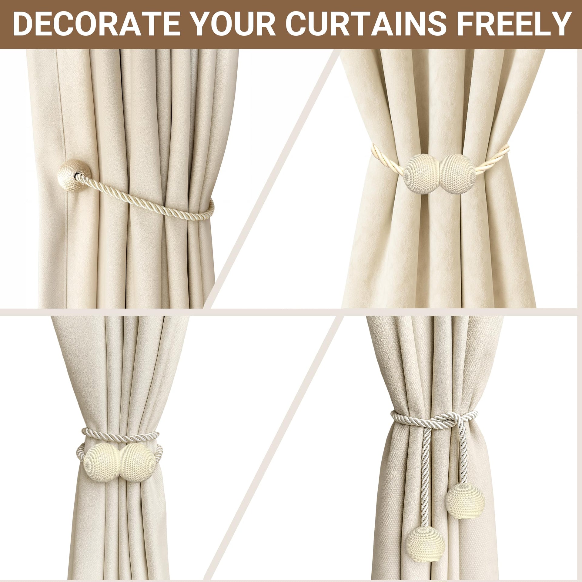 Magnetic Curtain Tiebacks Beige 2pcs (2 Count)