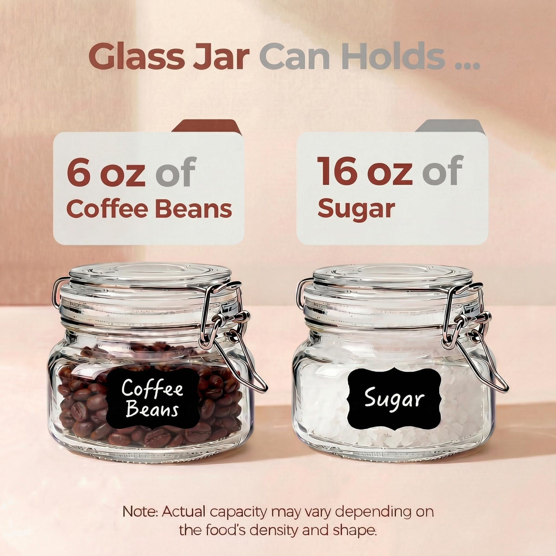 17 oz Square Glass Jars with Airtight Lids (6 Count)