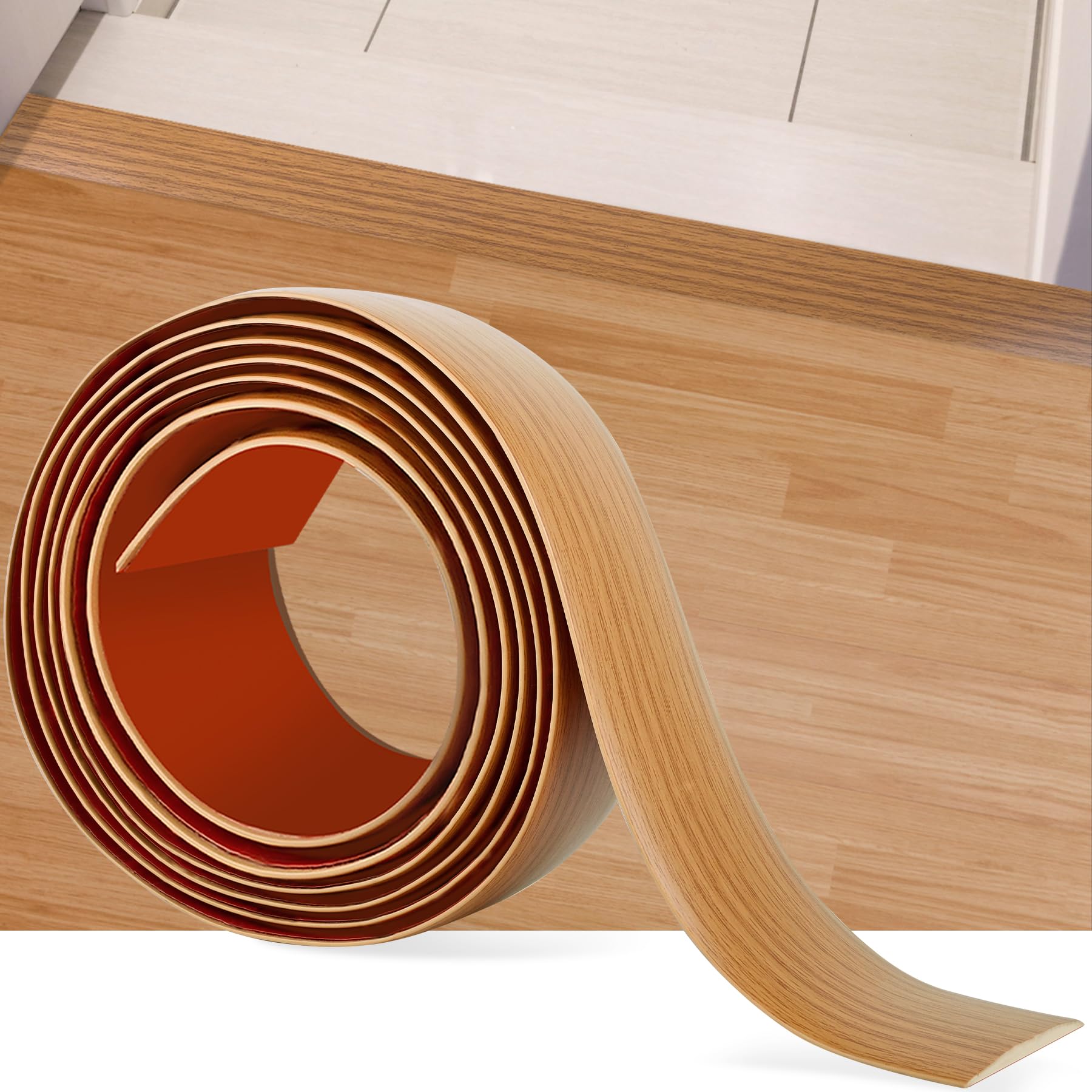 3.3Ft Floor Transition Strip Self Adhesive Vinyl Cover Floor Strip Flat Divider Transition Strip Wood Grain Design for Laminate Floor Gaps and Doorway Transitions