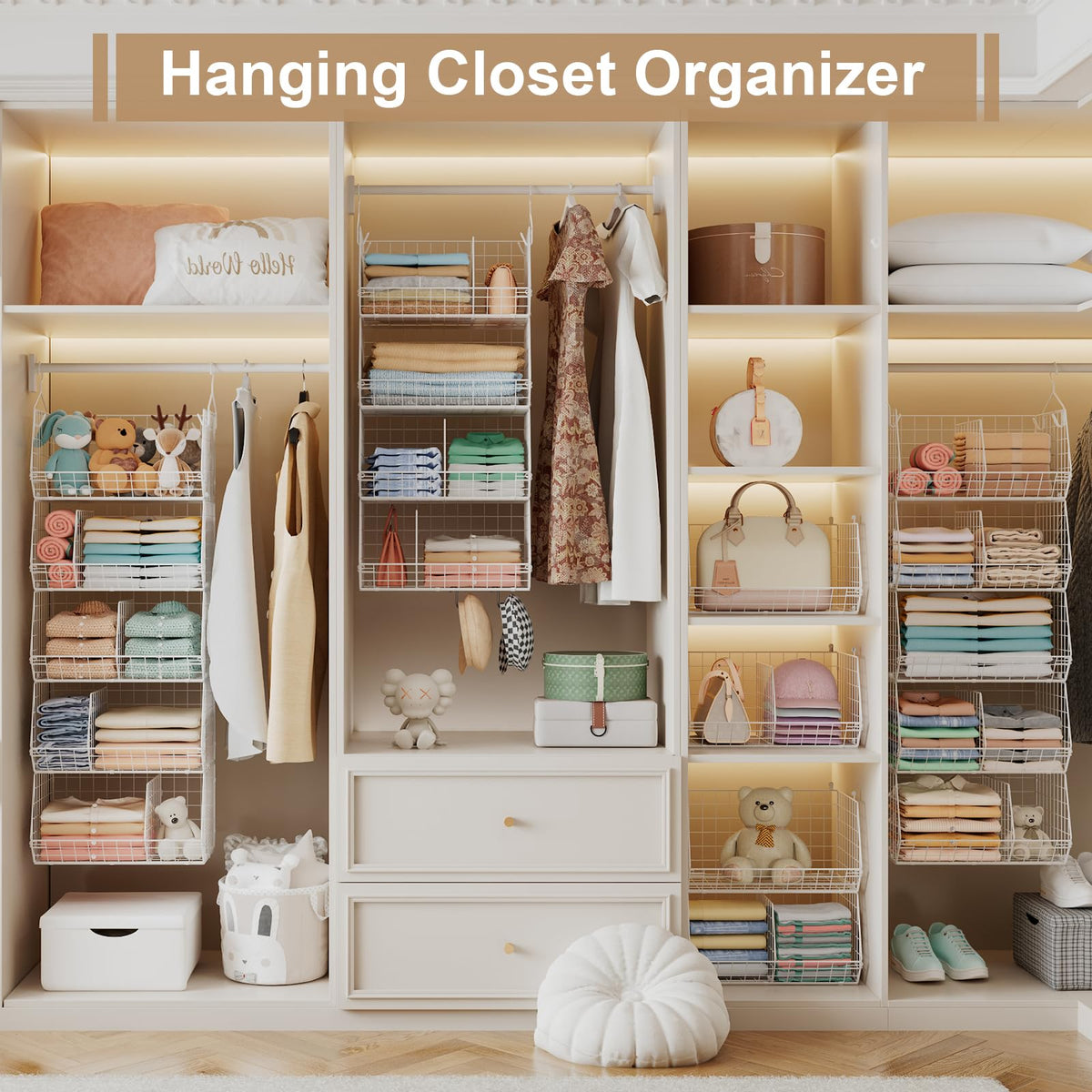 5 Tier Extra Large Closet Hanging Shelves with Divider