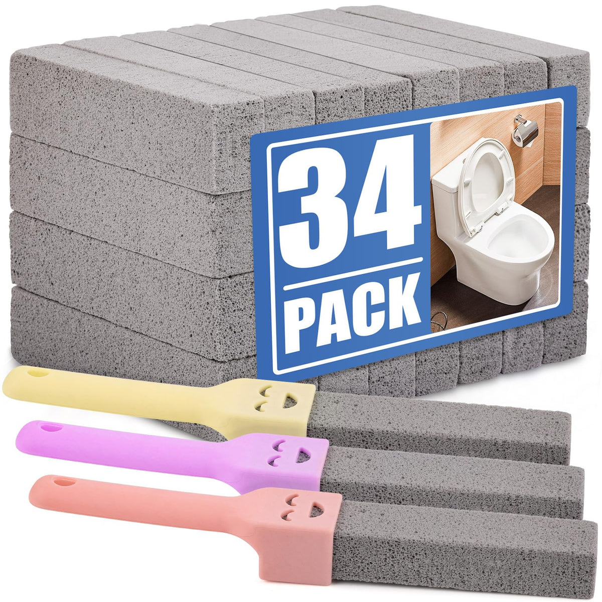 34 Pack Pumice Stone Scouring Sticks with 3 Universal Handles (34 Count)