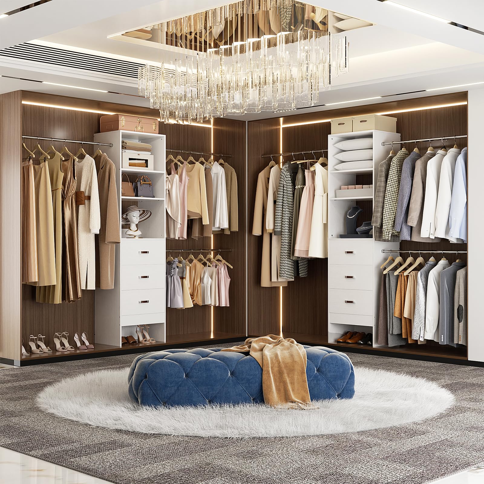 96'' Closet Organizer System with 3 Hanging Rods